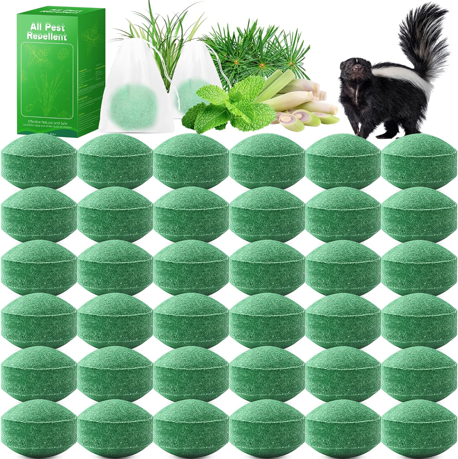 36 Pack Natural Skunk Repellent, Peppermint Raccoon Repellent Keep Skunks Out from Outdoor Yard Attic Garden House, Long-Lasting Protection, Safe for Dogs and Children, Dark Green