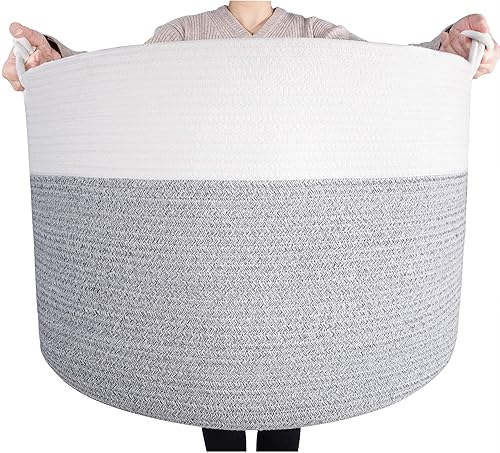 MINTWOOD Design XXXXLarge - Cesta decorativa de cuerda de algodón de 22 x 16 pulgadas cesta de manta sala de estar cesta de lavandería cesta tejida