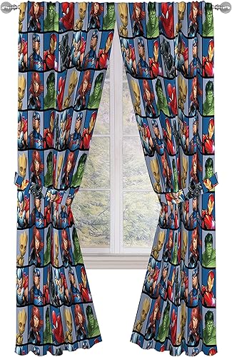 Jay Franco Marvel Avengers Team - Juego de 4 cortinas de 84 pulgadas, hermosa decoración de habitación y fácil de instalar, las cortinas de ventana