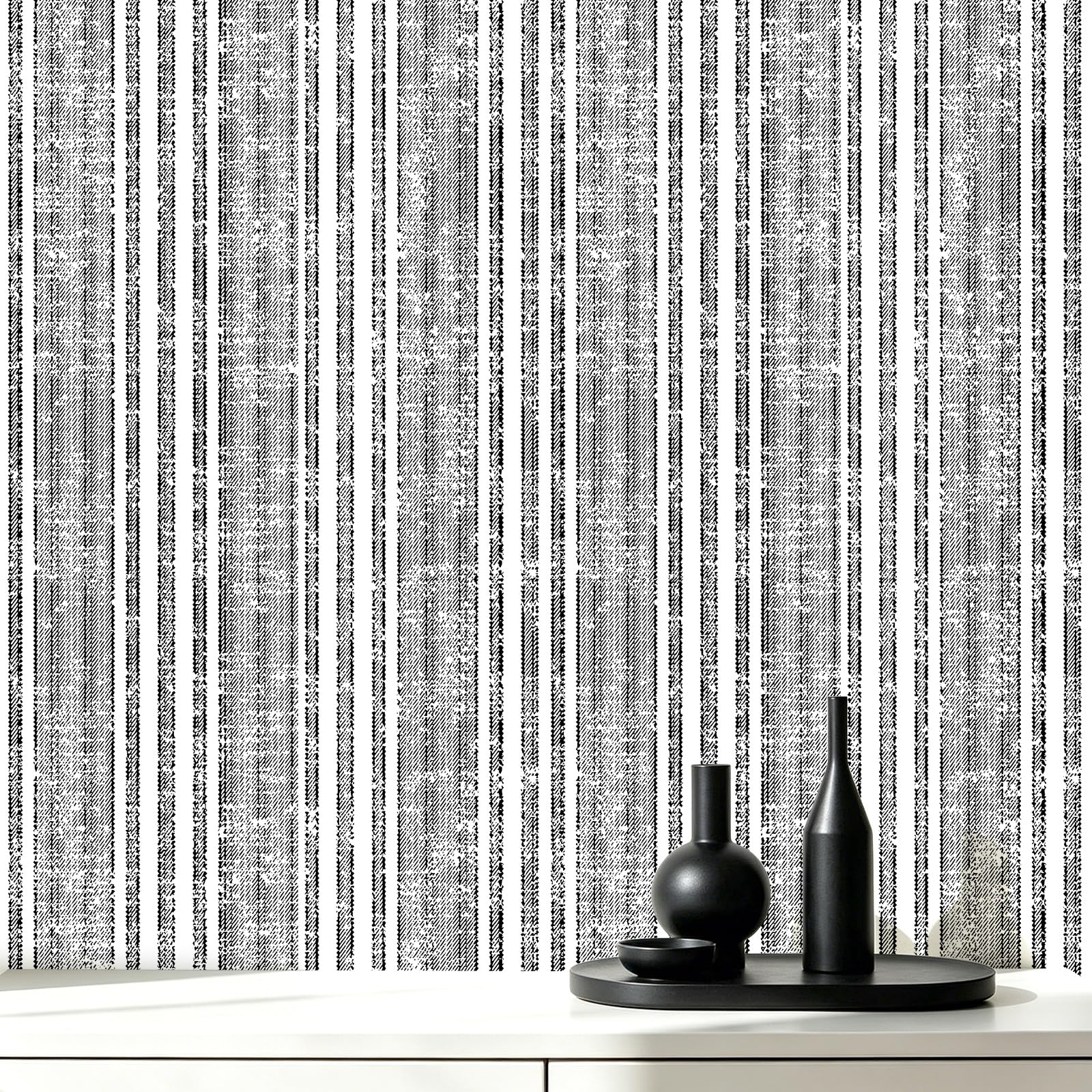 Amiya Self Adhesive Wallpaper Striped Vinyl Wrap Peel and Stick Stripe Wallpaper for Bedroom Living Room Renter Friendly Black 44cm X 200cm