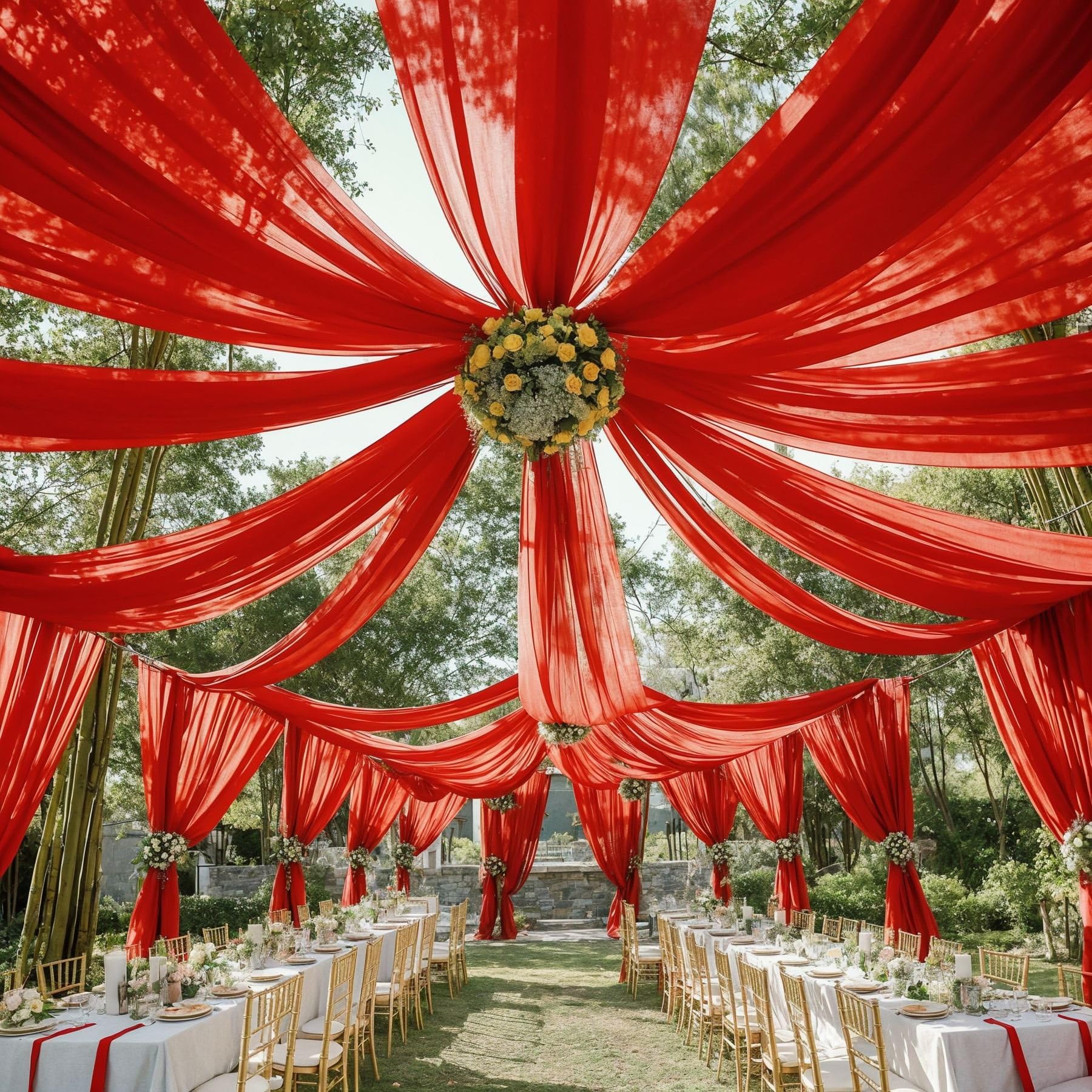 Hochzeits-Chiffon-Vorhänge, elastisches Dekotuch für Hochzeiten, einfarbiges Chiffon-Hängetuch mit Stangentasche, Party-Dekoration für Veranstaltungen und Feiern (rot, 150 * 600cm)