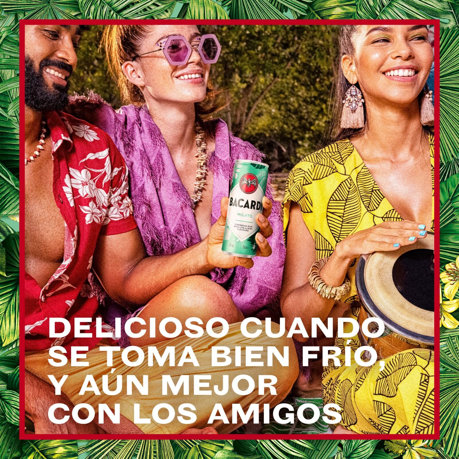 BACARDÍ Mojito es un cóctel enlatado, ALC. 5%, 12 x 25 cl / 250 ml, listo para beber, elaborado con ron BACARDÍ Carta Blanca y mezclado con lima y hierbabuena
