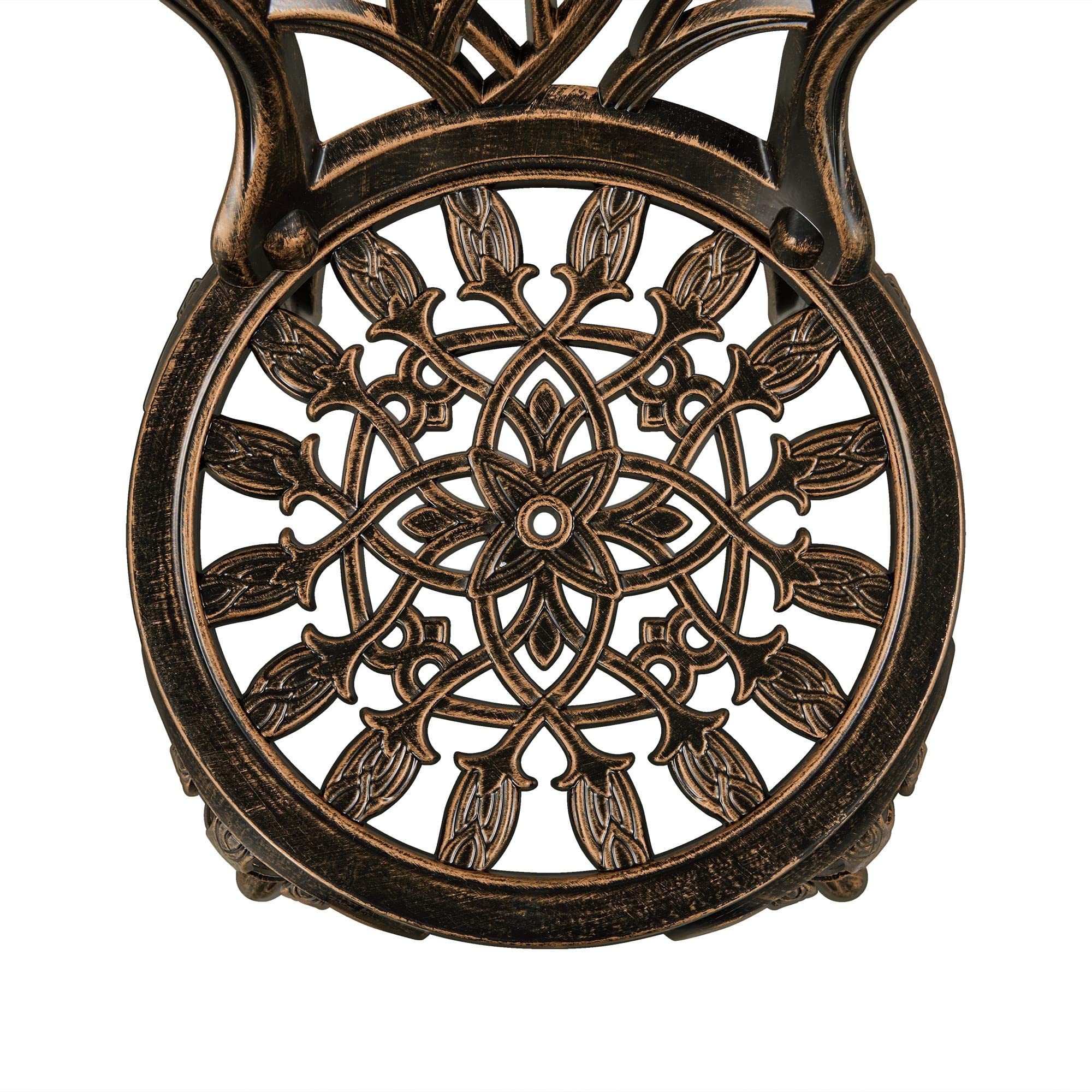 Yaheetech Set di Tavolo e Sedie da Giardino Set Mobili 2 Sedie 3 Pezzi Bistrò Veranda Balcone Motivo a Tulipano Lega di Alluminio Bronzo