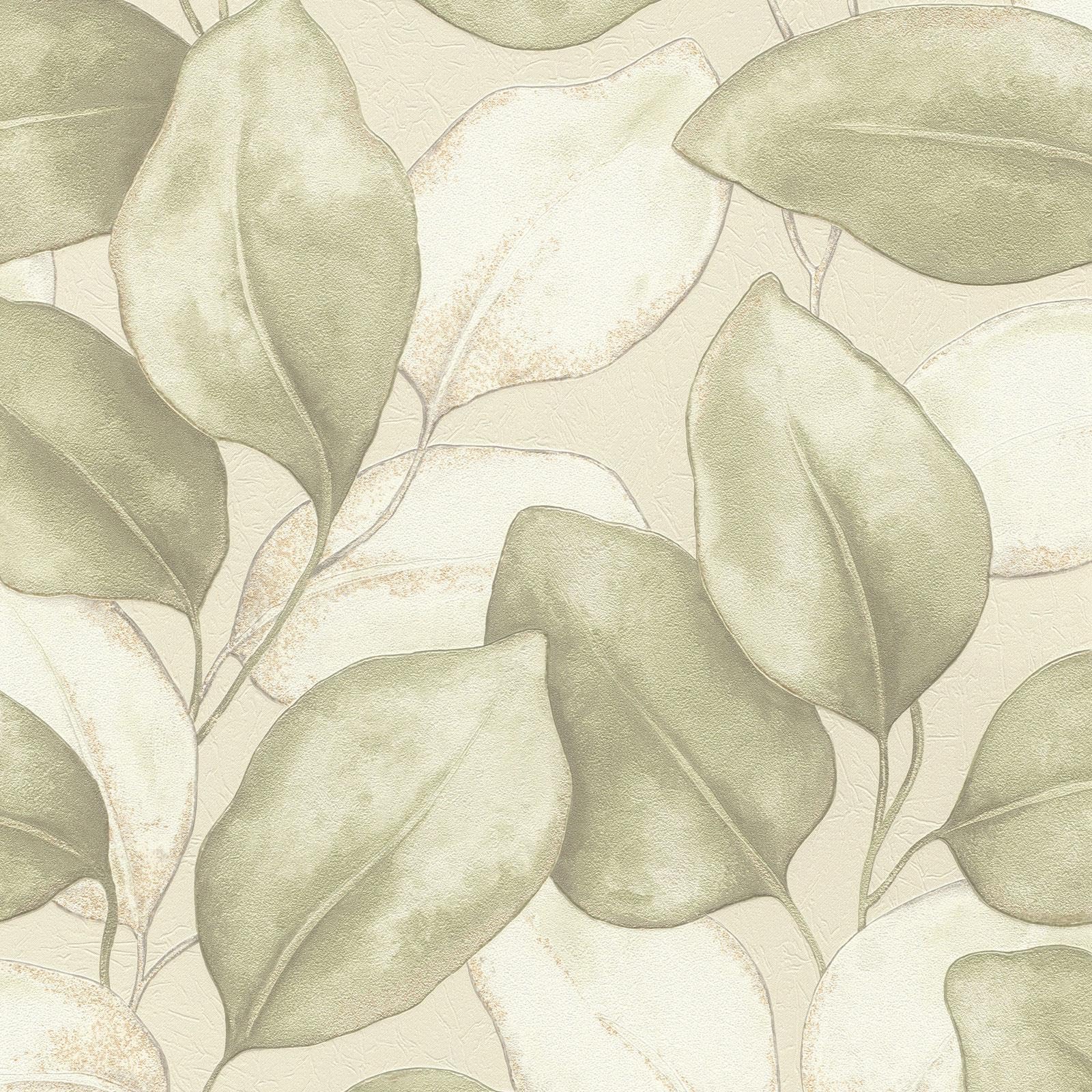 (Sage Green) Opulenza Leaf Vinyl Wallpaper Rasch 4000441659870