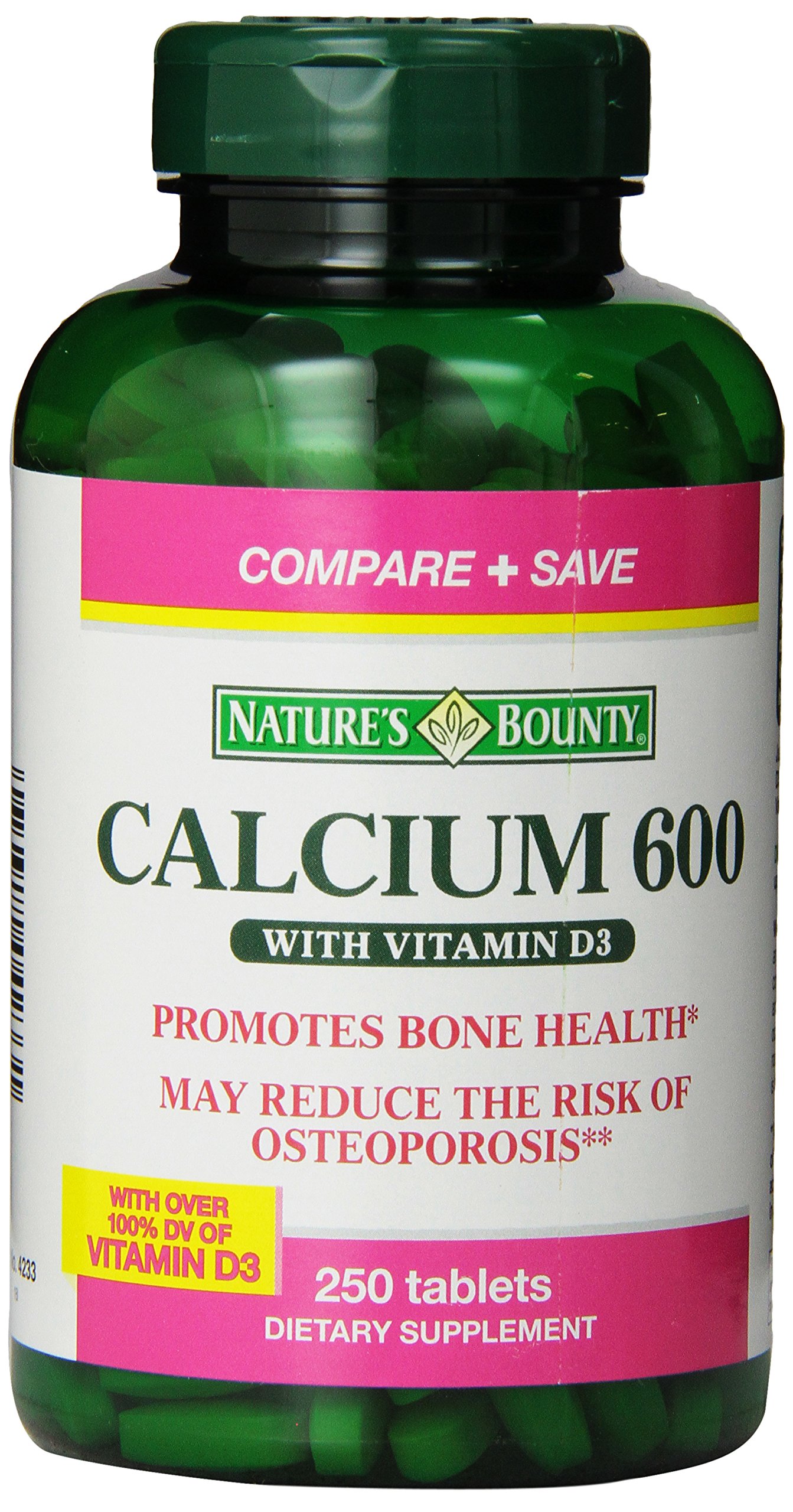 Nature's Bounty High Potency Calcium 600 + D Tablets - 0250ct, 1.17 Bottles (Pack of 2)