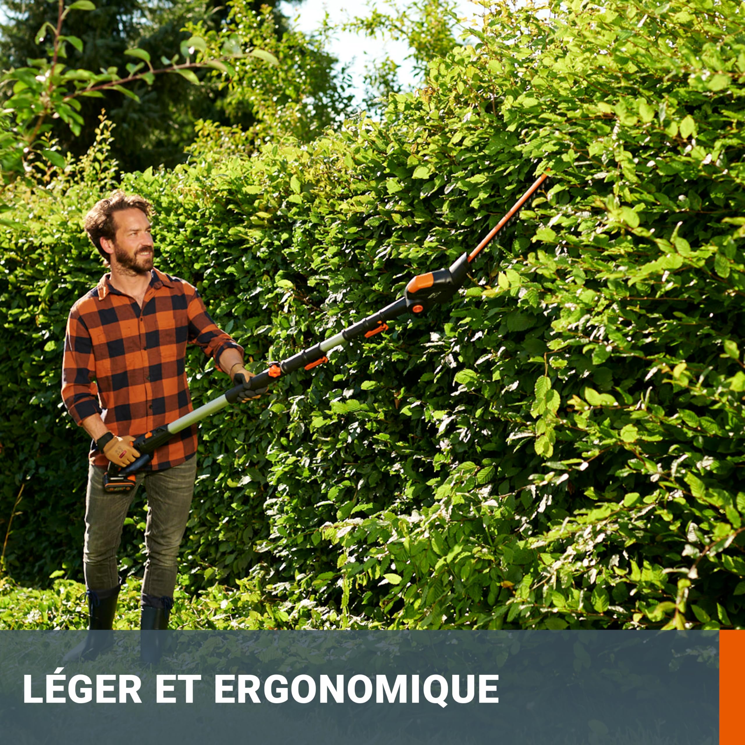 WORX Taille-Haies sans Fil sur perche 20V WG252E.9, Lame de 45 cm, écartement de 16 mm, manche télescopique, Léger et Ergonomique, Poignée Arrière Souple et Rotative, Livré sans Batterie ni Chargeur
