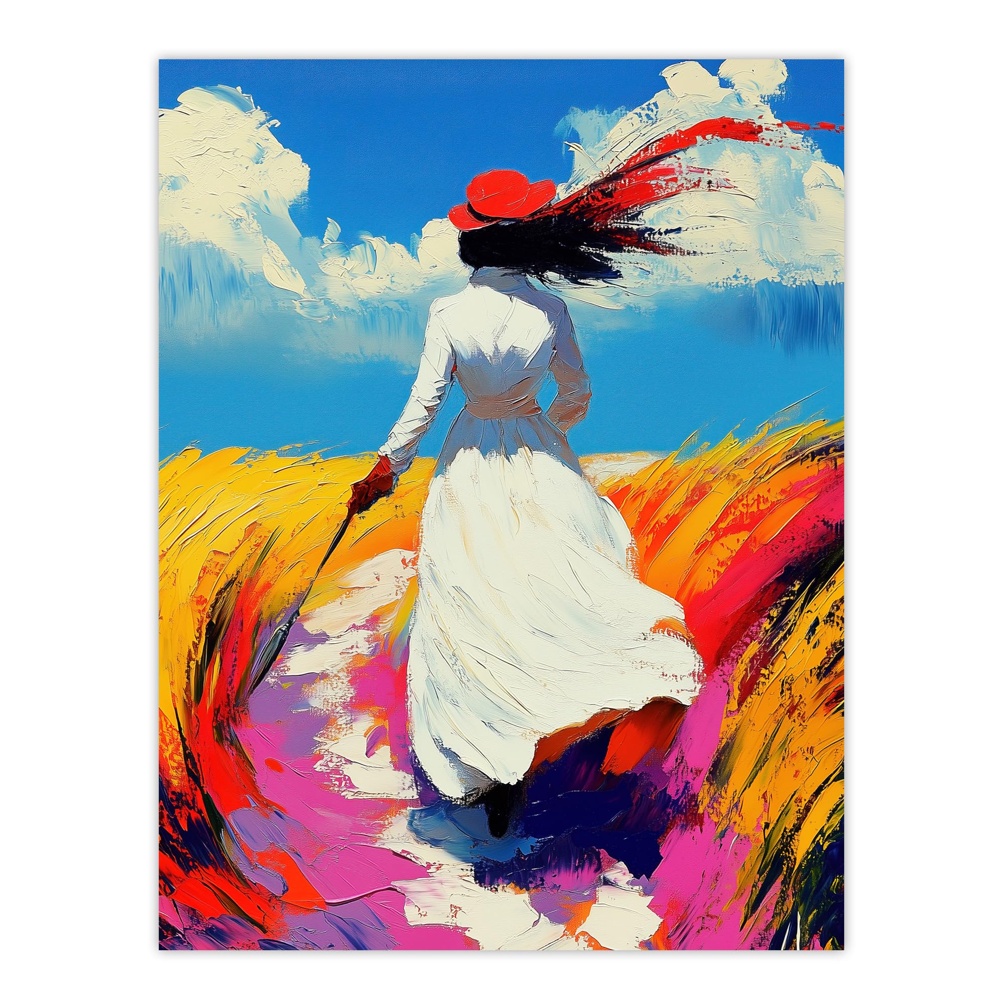 Artery8 Lady Walking Through Windy Wheat Field Landscape Living Room Large Wall Art Poster Print Thick Paper 18X24 Inch