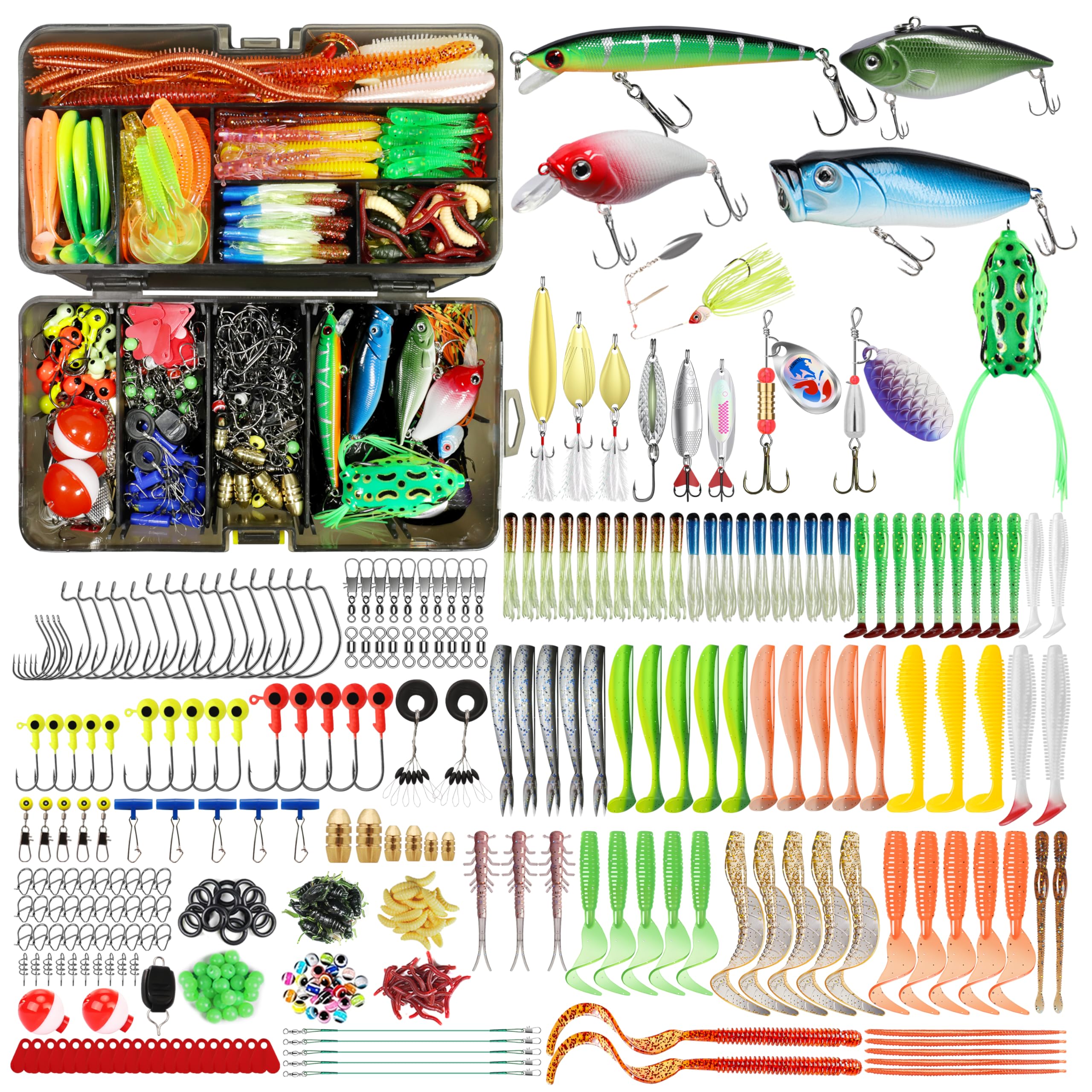 TRUSCEND Fishing Set Fishing Set Jig, Worm, Popper, Minnow, Spoon, Various Lures Included, Wide Range of Use, Carefully Selected Fishing Lures & Tackle Kit, Gift Available, Perfect Fishing Gift