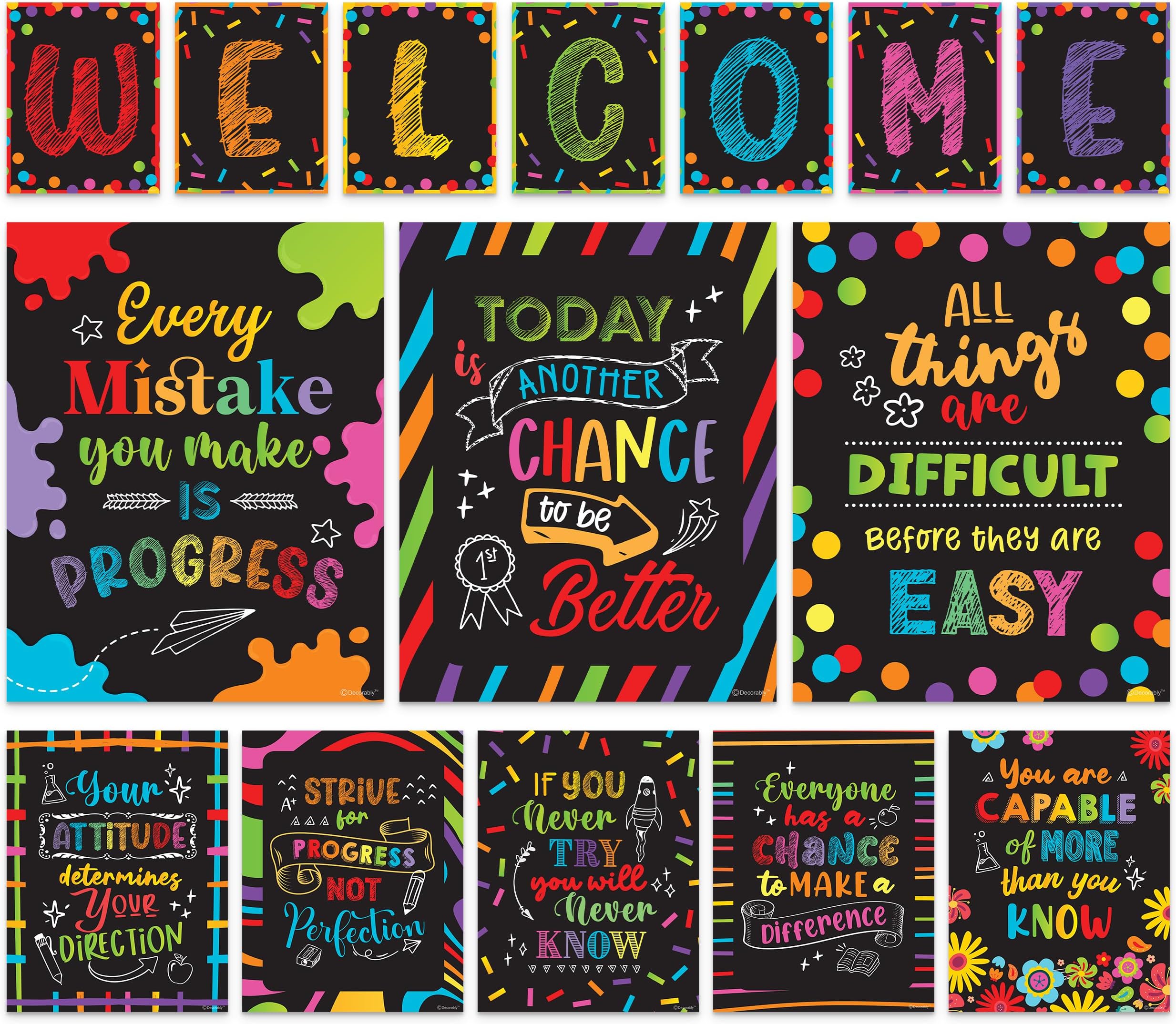 Decorably Chalkboard Welcome Sign for Classroom - 15 Welcome Classroom Sign, Classroom Welcome Sign Classroom, Welcome School Sign, Welcome Back to School Bulletin Board, Welcome to Our Classroom Sign