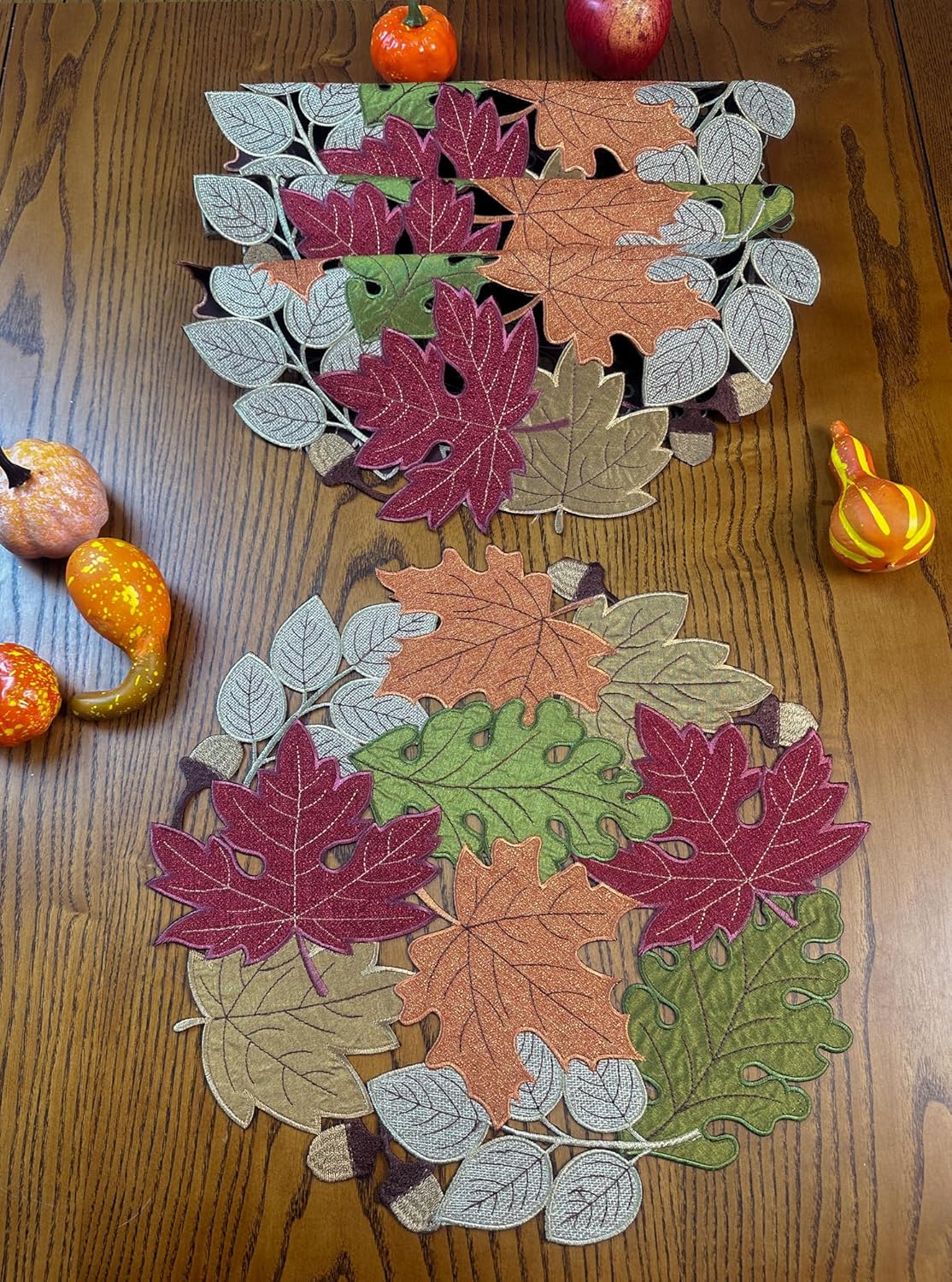 KEVA Fall Placemats Set of 4, 15inch Round Placemats, Fall Table Decorations for Home, Autumn Maple Leaves Cutwork Embroidered Placemat for Harvest Thanksgiving Holiday Decor