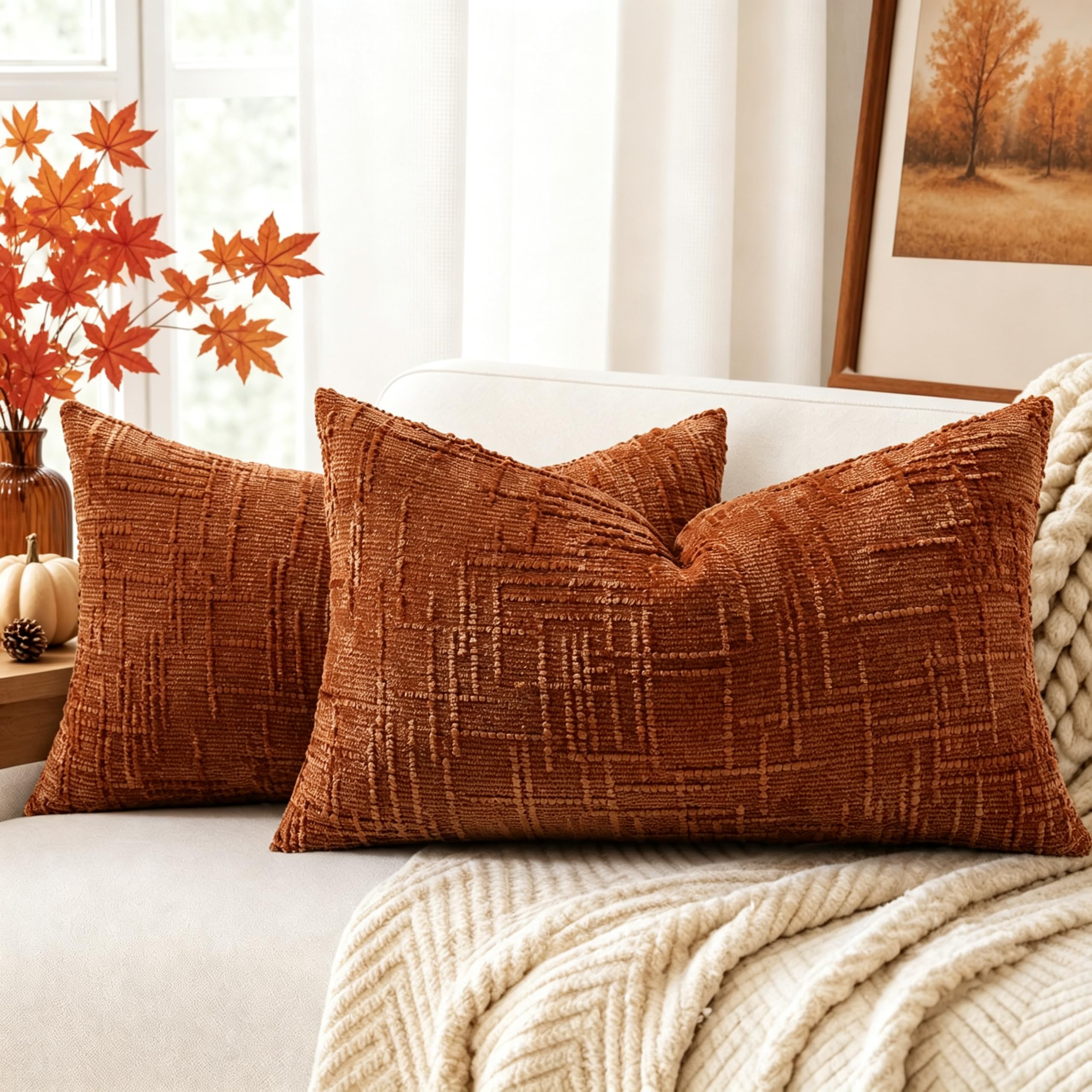 decorUhome Textured Chenille Lumbar Pillow Covers, Set of 2
