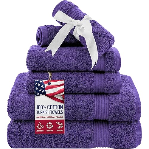 6 Piece Towel Set for Bathroom Clearance Prime, 100% Cotton Turkish Bathroom Towels, 2 Bath Towels 2 Hand Towels 2 Washcloths, Purple