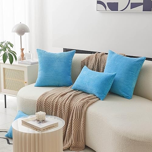 Miniatura 4 de Home Brilliant Funda de almohada decorativa de pana suave de 20 x 20 pulgadas, funda de almohada moderna de felpa a rayas para sala de estar, patio,