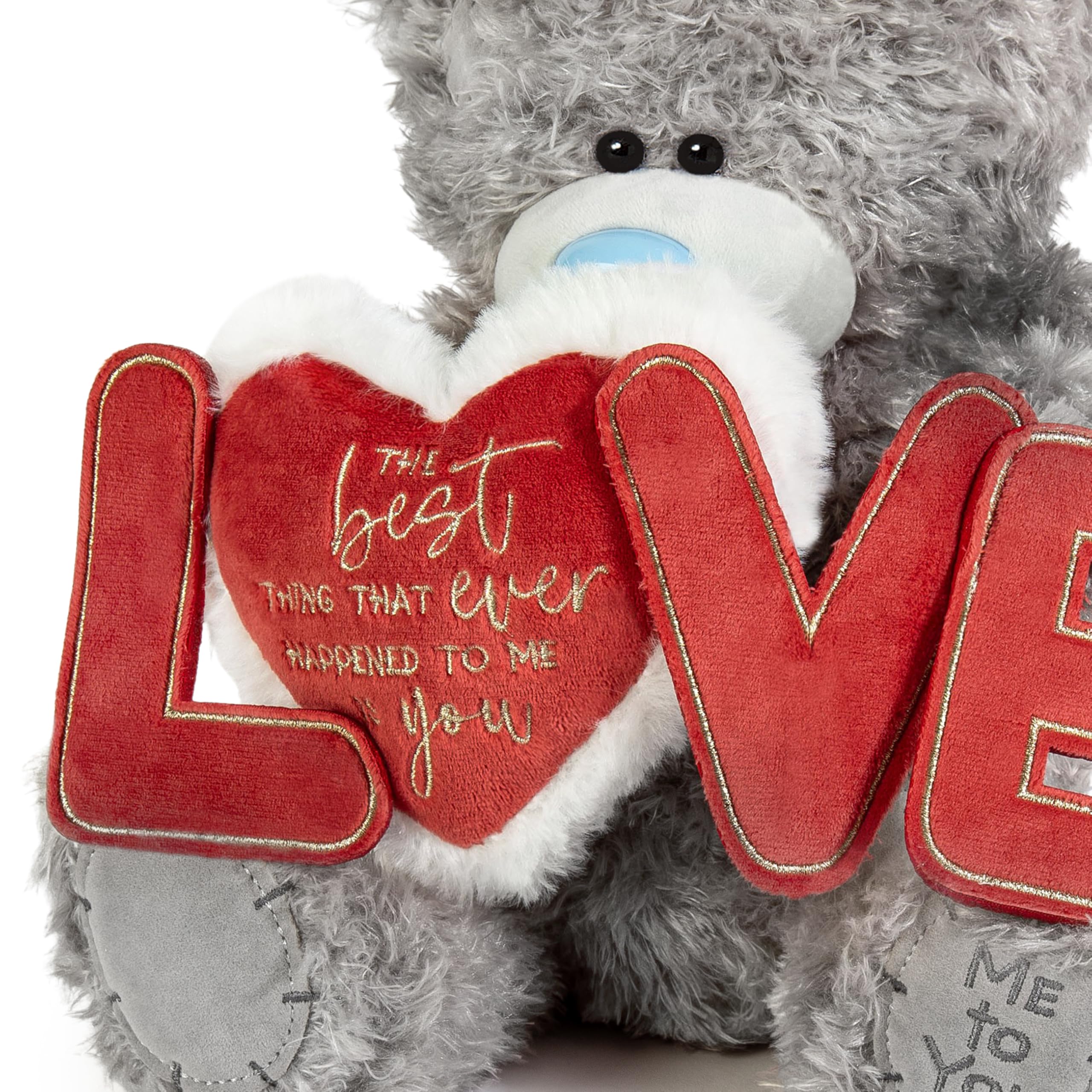 Me to You Tatty Teddy - Oso grande de 27 cm con pancarta "Love", colección oficial del día de San Valentín, color gris