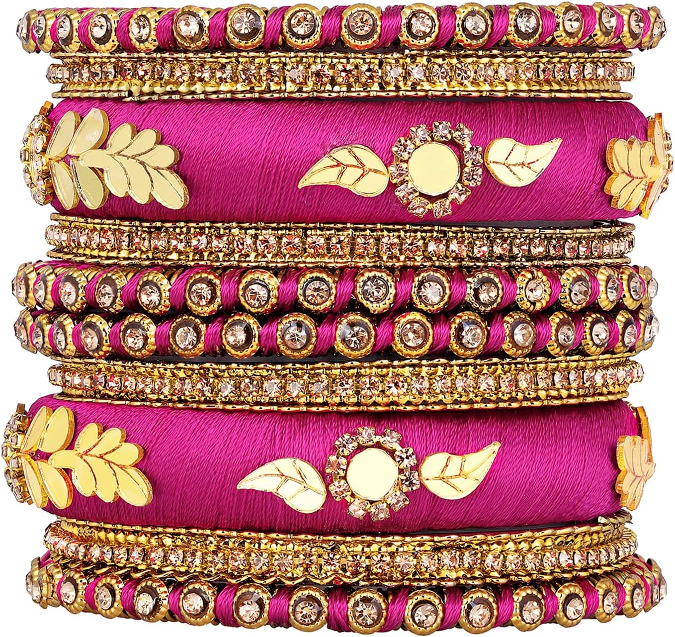 Aheli Synthetic Stone Studded 2.6 Inch Green Silk Thread Bangles Set Ethnic Fashion Jewellery Gift for Women