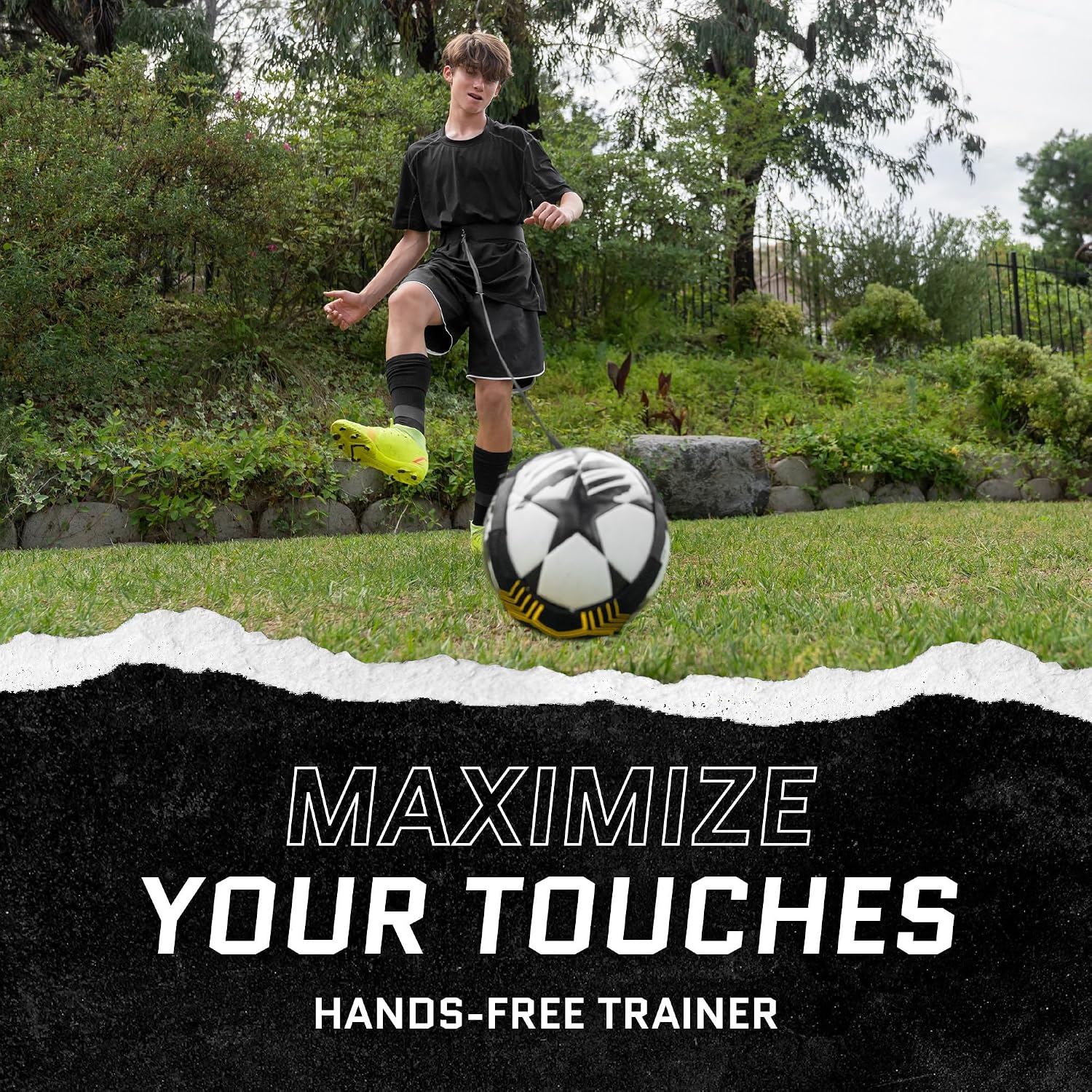SKLZ Star-Kick Solo Soccer Trainer | Hands-Free Kicking and Passing Practice | Adjustable Cord and Waistband | Multiple Ball Sizes | Youth Players |Perfect for Enhancing Ball Control Skills