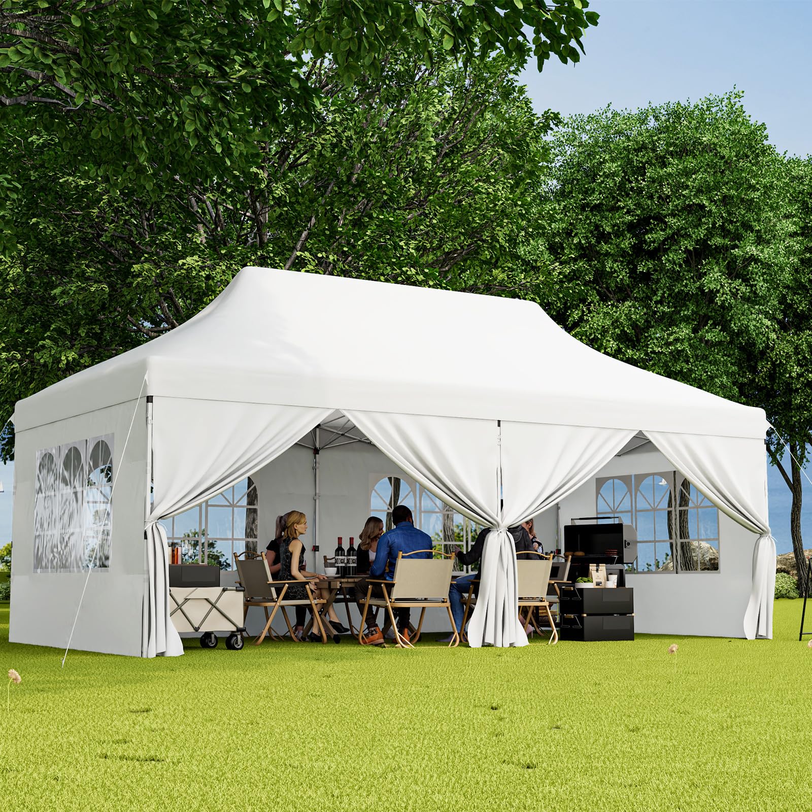 RELAX4LIFE Tonnelle Pliante 3x6 Imperméable avec 6 Parois Amovibles, Barnum Pliant 3x6, Hauteur Réglable, Portes Zippées, Tente de Réception Anti-UV, Sac Transport, Montage sans Outil