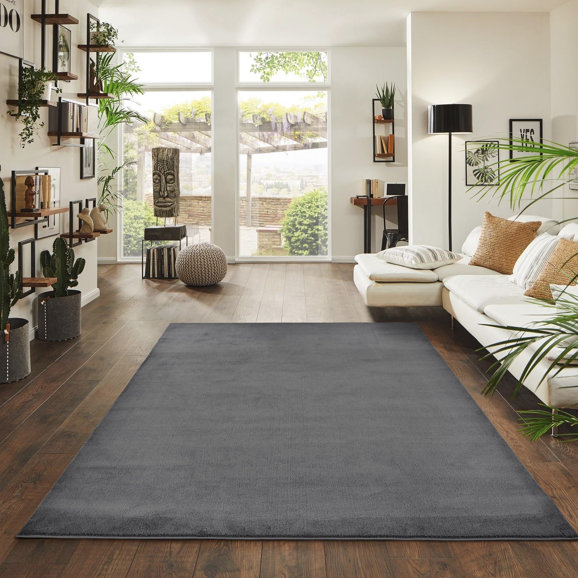 Jimri Alfombra mullida de Pelo Corto de para el hogar, Oficina, Cocina, Entrada, Pasillo, Sala de Estar, Lavable a máquina, Antideslizante, Lavable (Antracita, 120 x 160 cm)