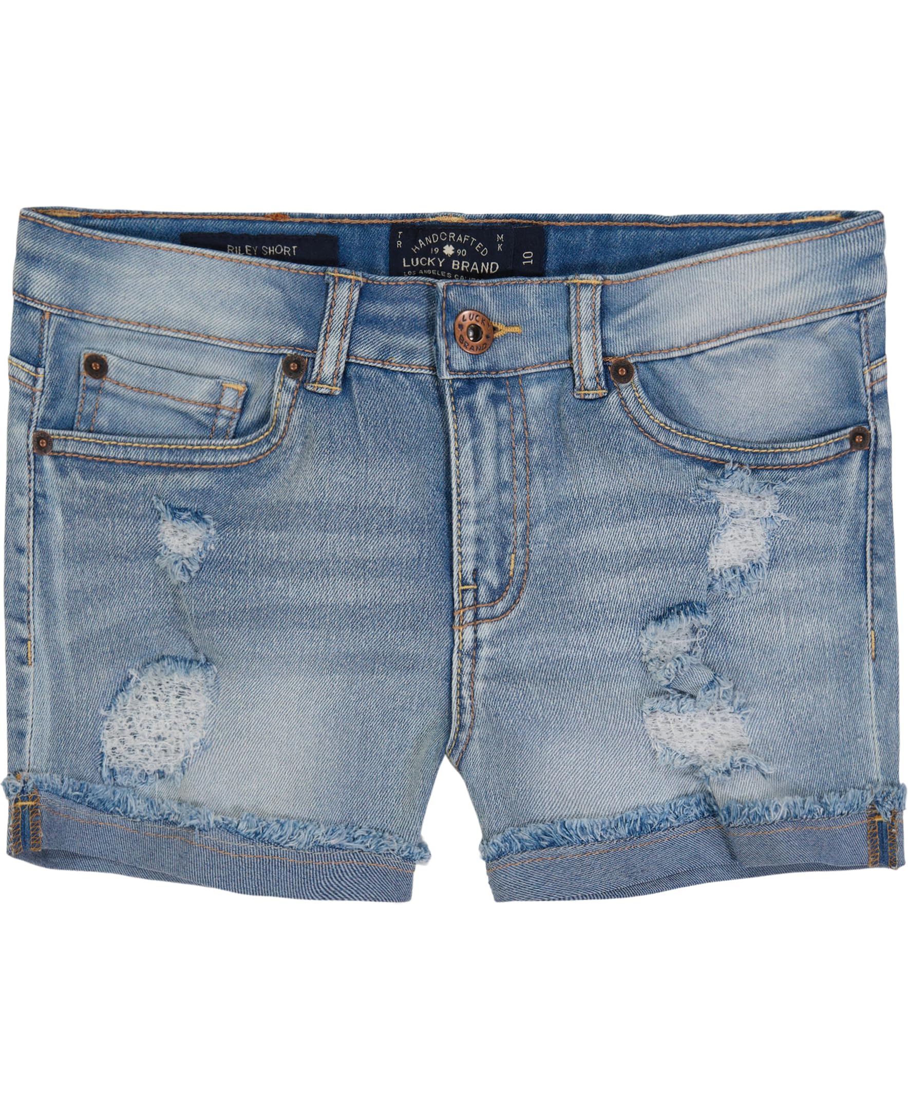 Lucky Brand Girls' 5-Pocket Cuffed Stretch Denim Shorts, Tori Wash 22, 14