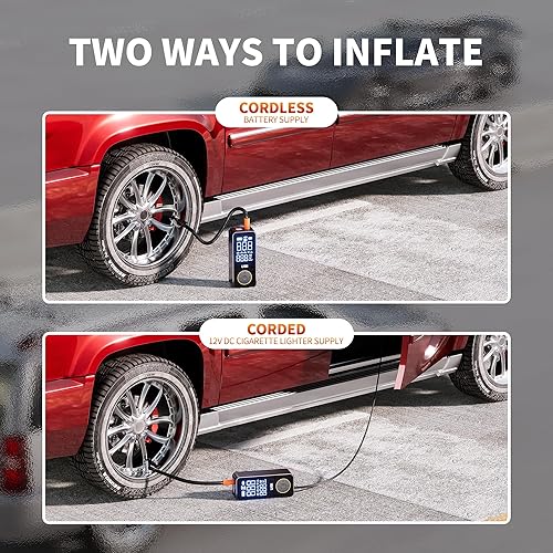 Miniatura 3 de UIBI Inflador de neumáticos inalámbrico, compresor de aire portátil, bomba de aire para neumáticos de automóvil de 150 PSI de doble potencia,