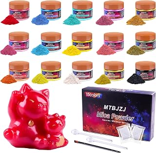 MTBJZJ Mica Powder for Resin, 15 Colors - 20g/Bottle of Epoxy Resin Color Pigment,for Candle Dye, Lip Gloss Pigment, Soap Making, Slime Colorant, Paint, Bath Bombs,Nail Polish and Eye Shadow