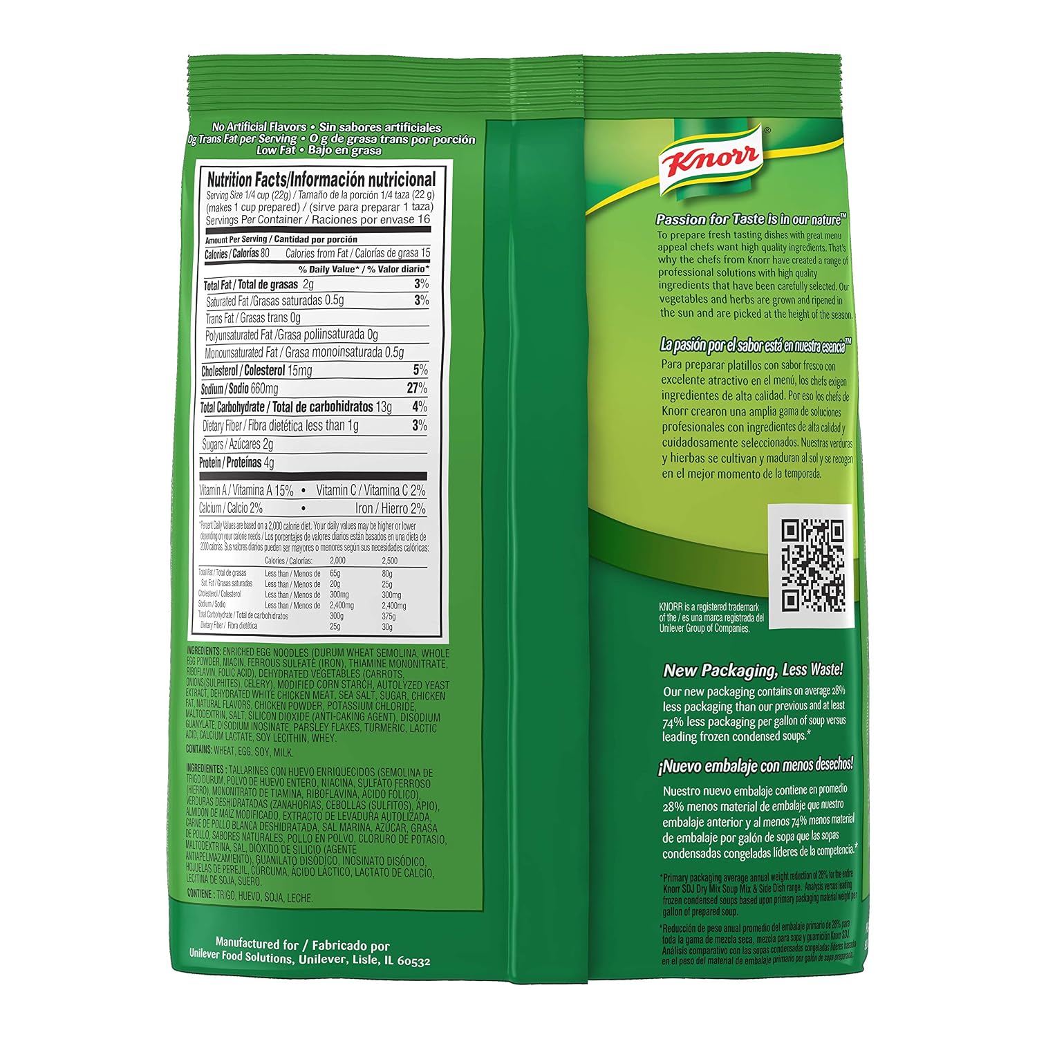 Knorr Professional Soup du Jour Chicken Noodle Soup Mix No added MSG, 0g Trans Fat per Serving, Just Add Water, 13.3 oz, Pack of 4