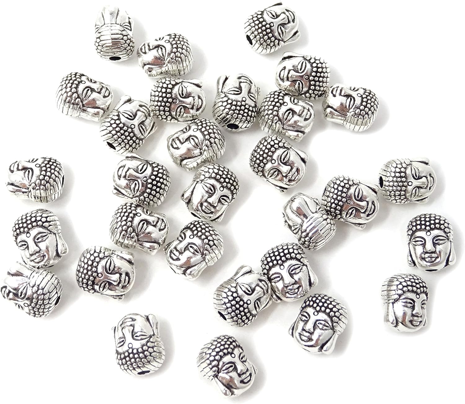 Honbay Double Sided Buddha Head Small Spiritual Metal Beads for DIY Crafts or Jewelry Making (Silver 30PCS)