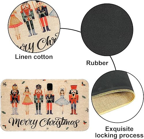 Miniatura 5 de Erweicet Tapete de Navidad con diseño de cascanueces de bienvenida de Navidad, antideslizante y lavable, tapete de invierno con parte trasera de