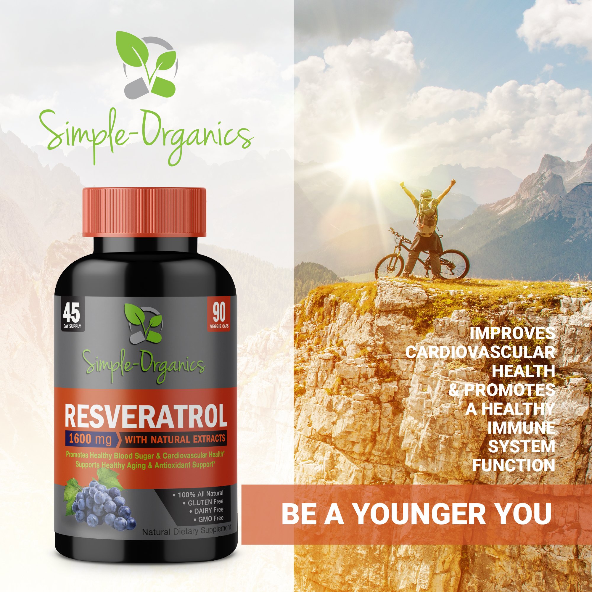 Resveratrol 1600mg per Serving of Organic TransResveratrol & Potent