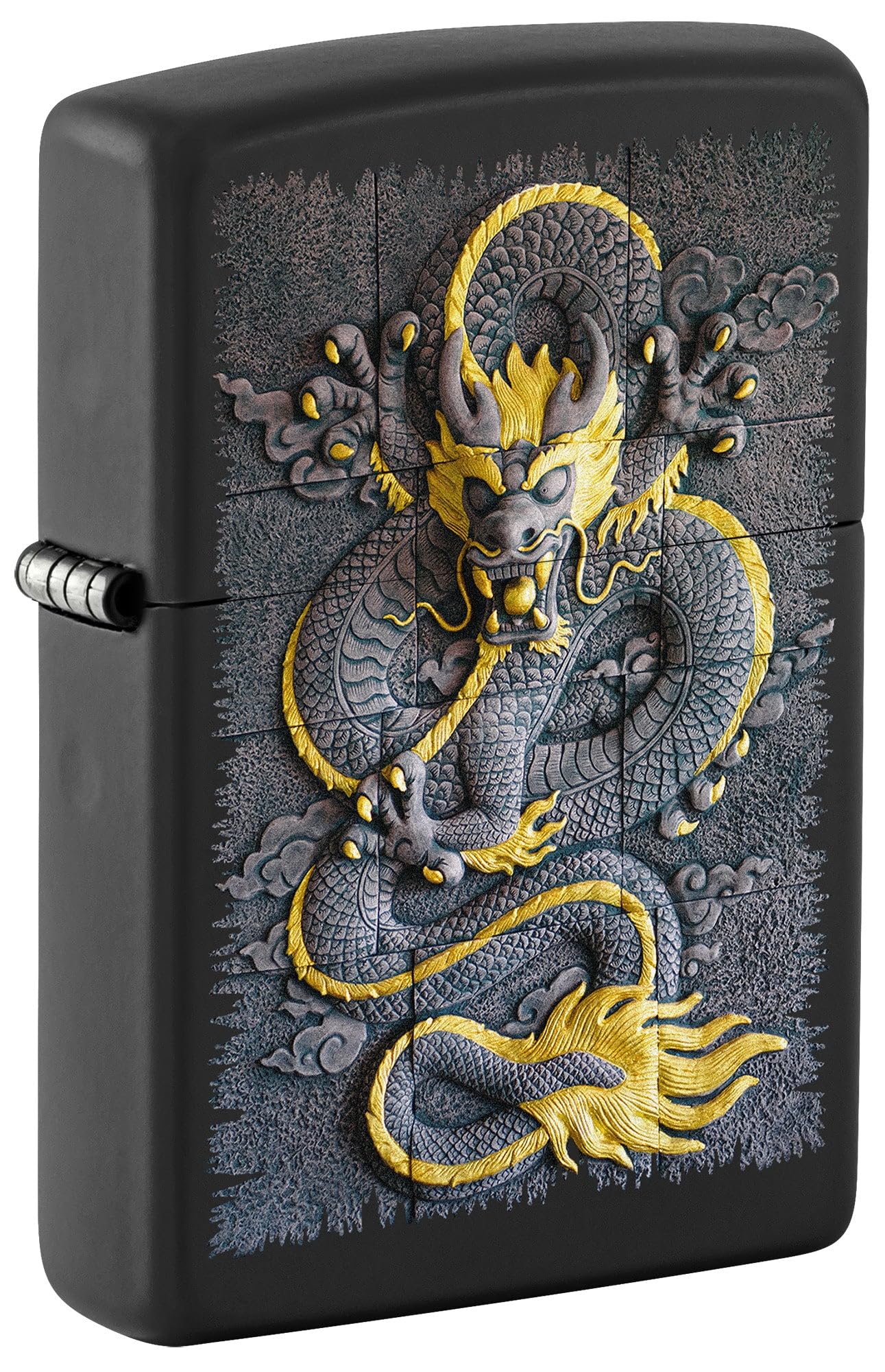 Zippo Lighter: Stone Dragon Design - Black Matte 81713