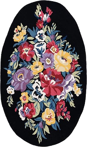Miniatura 3 de SAFAVIEH Chelsea Collection - Alfombra ovalada de 4 x 6 pies, color negro y rosa, hecha a mano, lana floral francesa, ideal para zonas de alto