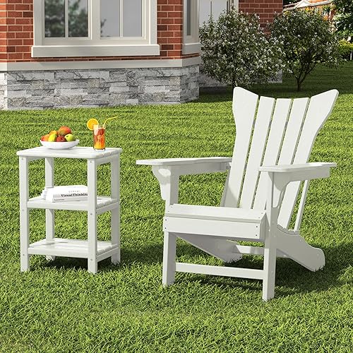 Miniatura 5 de Mesa de centro HDPE de 3 niveles para exteriores con almacenamiento para espacios pequeños, patio, jardín y piscina (retro, blanco)