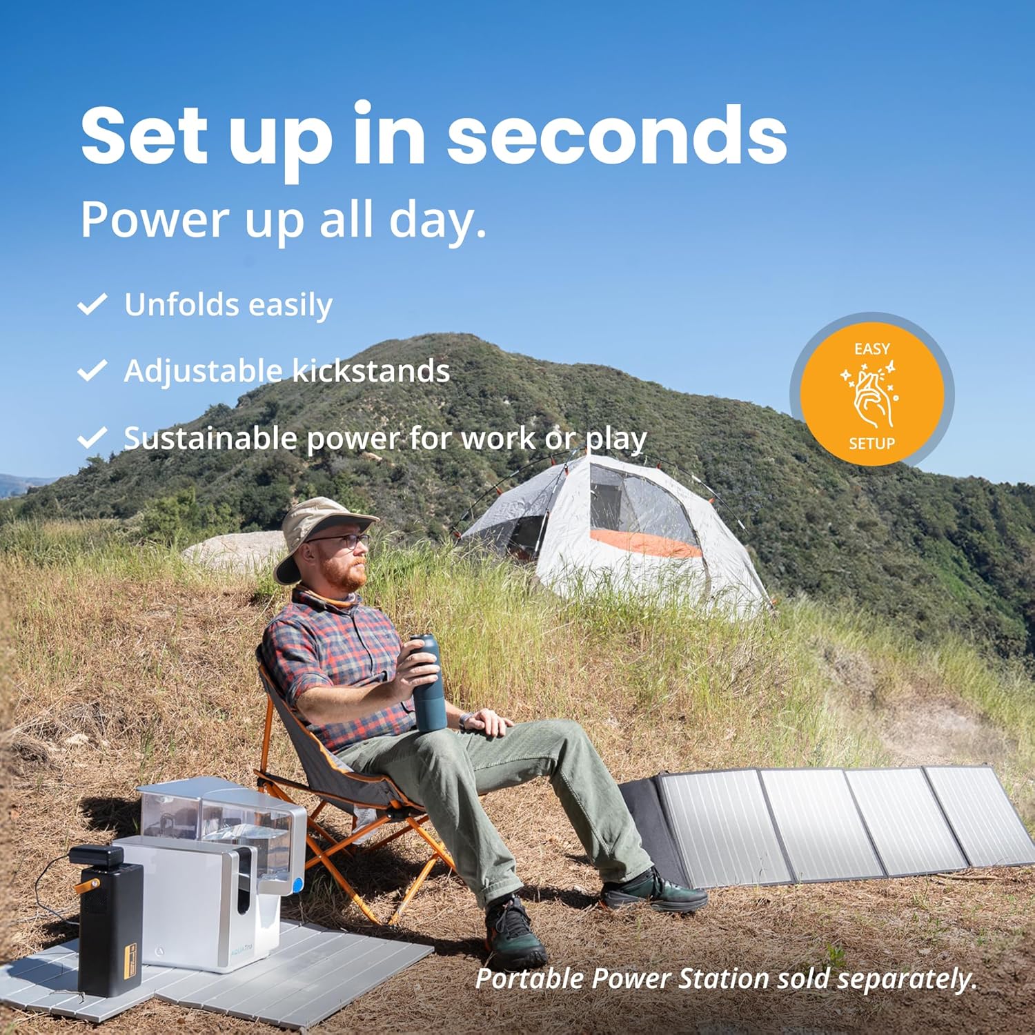 Ideal Living Portable Solar Panel IL100 | Lightweight, Water Resistant, with Built-in Voltage Converter | for Camping, Travel, Emergencies & Power Outages | USB Ports