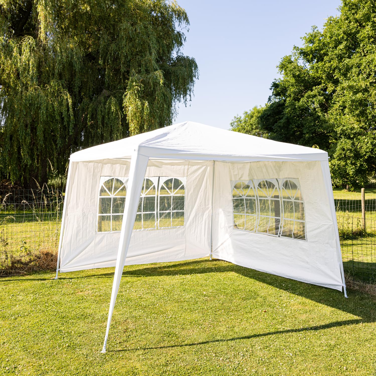 Tente de réception 3x3m, Structure Acier, Toile polyéthylène, Panneaux latéraux, étanche
