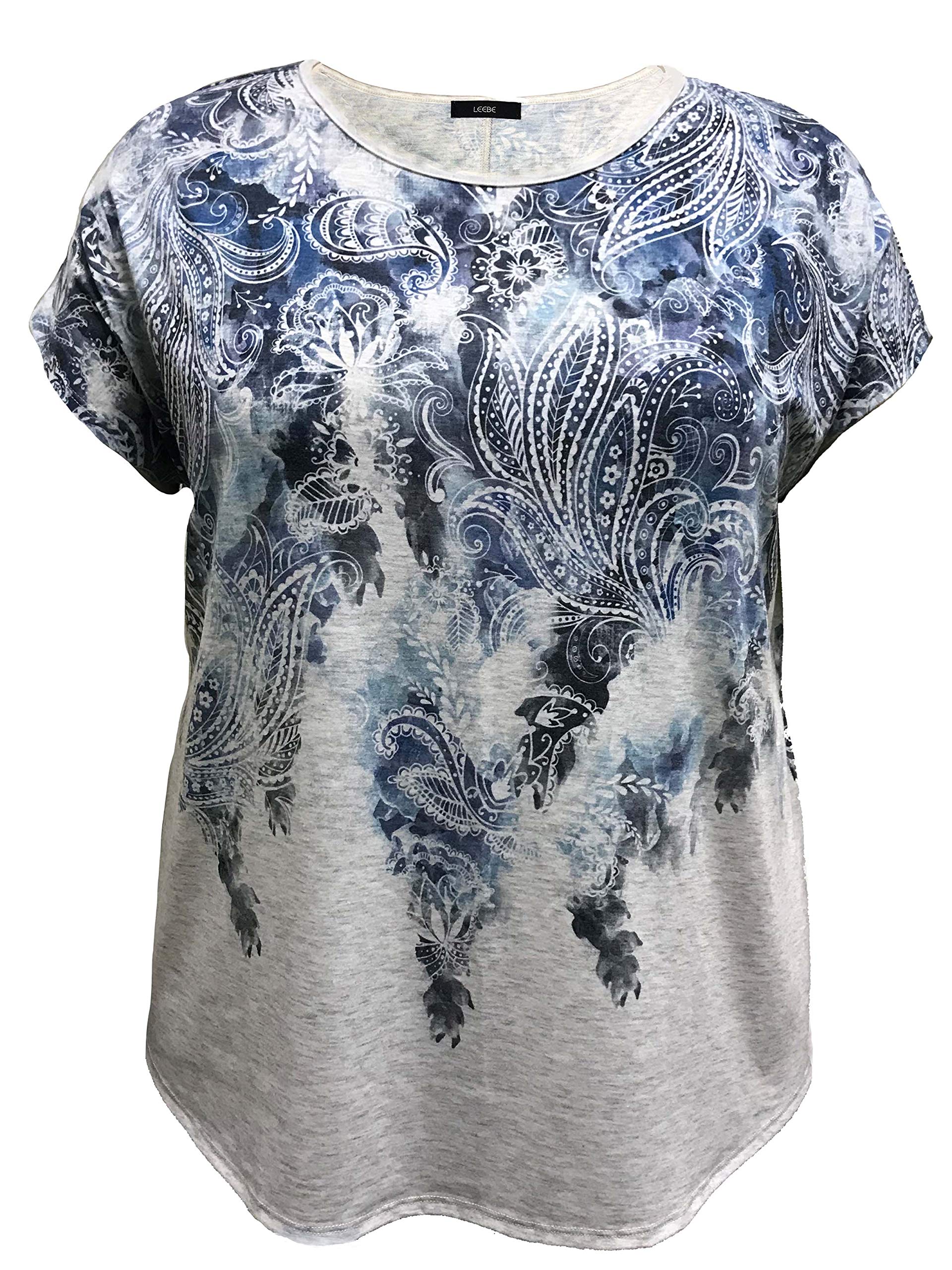 LEEBE Women and Plus Size Crew Neck Dolman Short Sleeve Print Top (Small-5X)