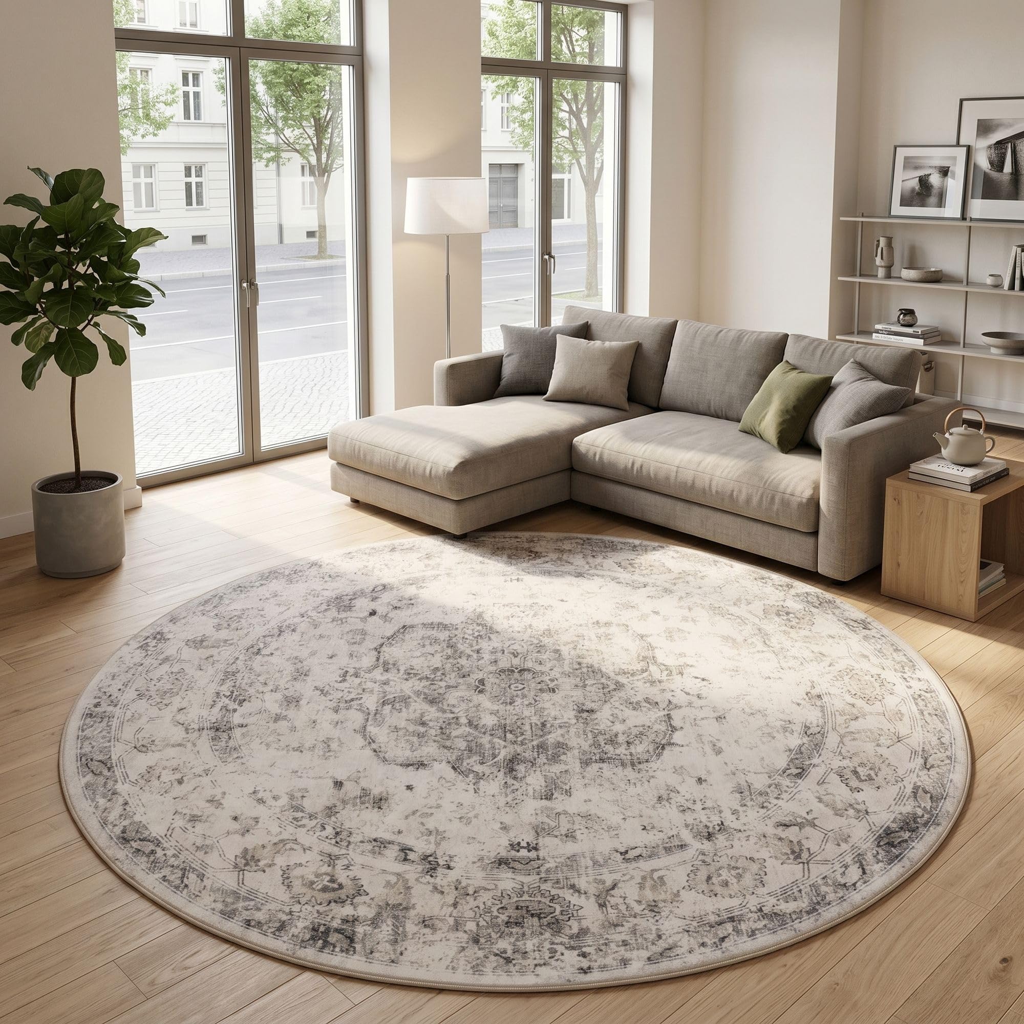 Carpetsale24 Waschbarer Teppich Beige Vintage Kurzflor Wohnteppich für Wohnzimmer Esszimmer Schlafzimmer Orientalisches Design Pflegeleicht Waschmaschinengeeignet