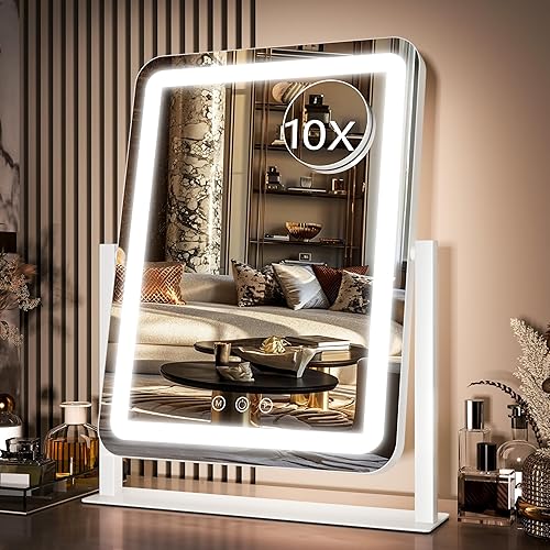 STAISE Hollywood Vanity Mirror with Lights, 17" L x 13" W LED Lighted Makeup Mirror, Dimmable & Three Color Lighting Modes, 10X Magnification Mirror, CRI>95% HD, 20W High Brightness (96 LED)