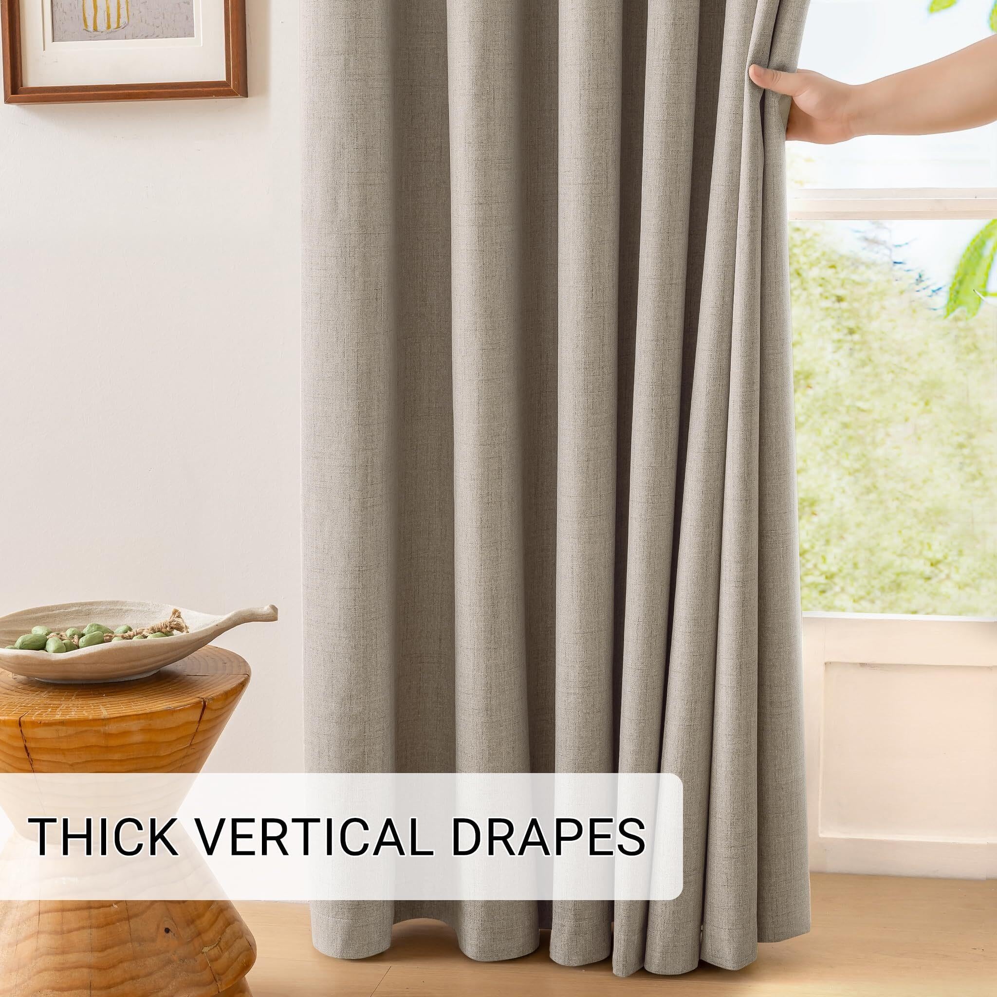 Leinenvorhänge for den Raum, Verdunkelungsvorhang, vollständiger, Sichtschutz mit Ösen Oben, thermisches Fensterpaneel(Natural Linen,52" W x 120" L (Pack of 2))