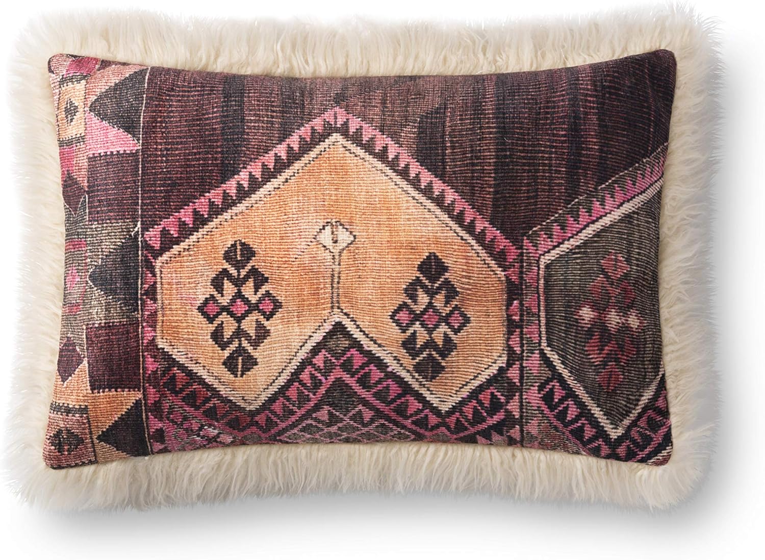 Bohemian Multi-Color Acrylic and Polyester Throw Pillow with Ivory Fringe