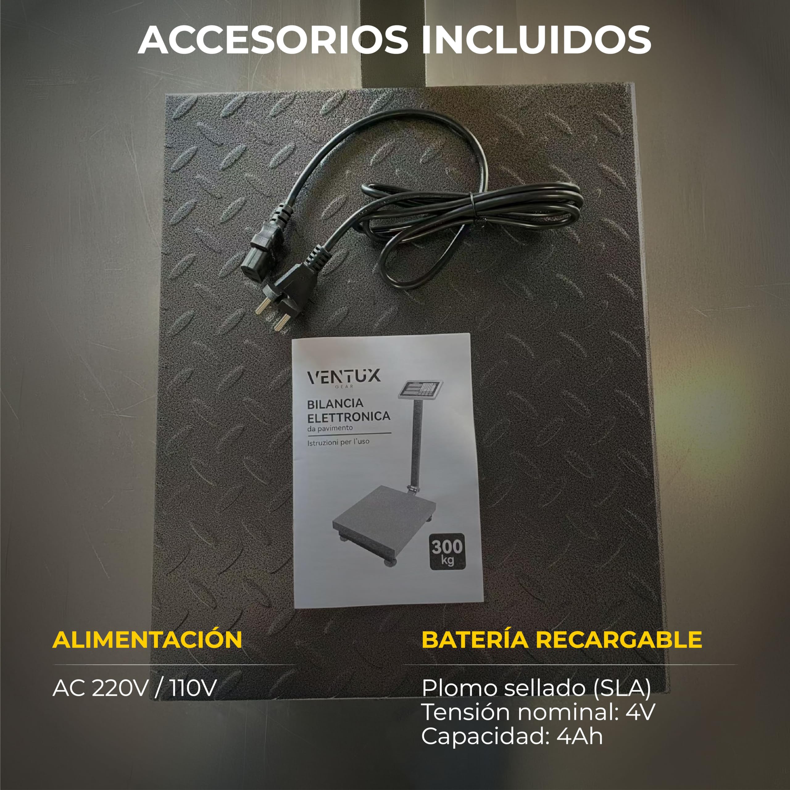 Báscula electrónica de suelo 300 kg | división 50 g | pantalla lcd | memoria para 7 precios | batería recargable y corriente | plataforma antideslizante | báscula industrial y comercial