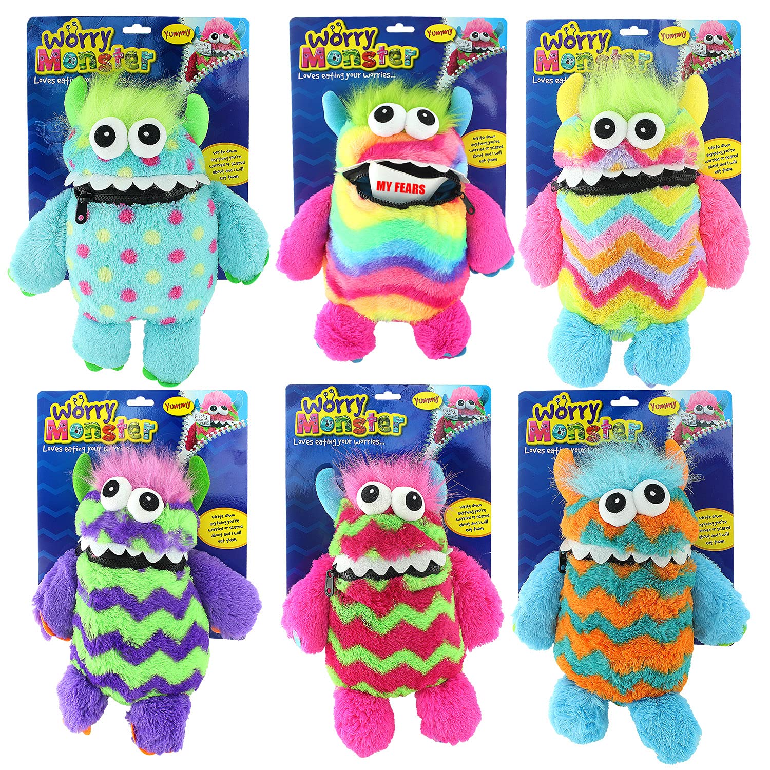 AGP ADVANCED GLOBAL PRODUCTIONS Kids Plush Toy Worry Monster School Bullying Eating Worries Nightmare Bad Dreams (1 of Each Large)