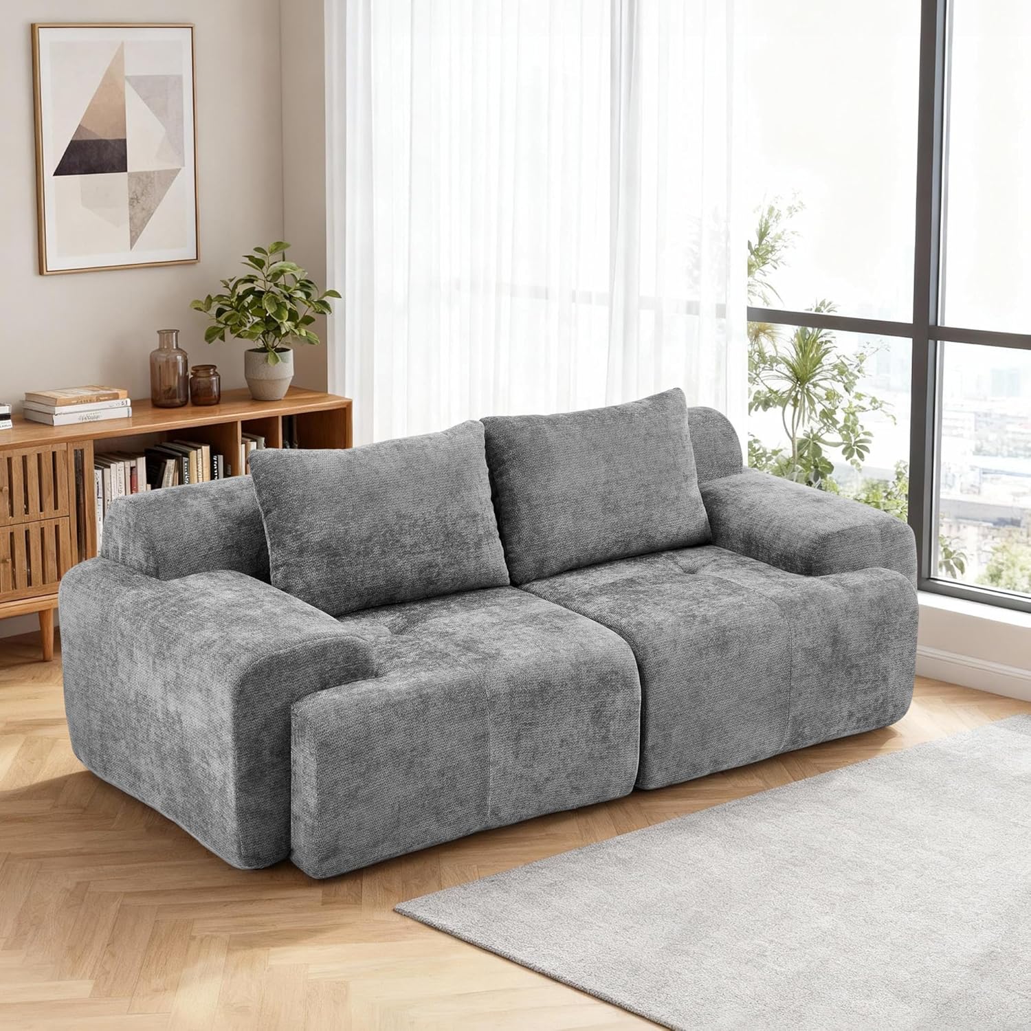 Modular Sectional Sofa, 85" Sectional Couch with Chenille Upholstery, Boneless Cloud Couch for Living Room, Deep Seating Reconfigurable Loveseat, No Assembly Required, Grey