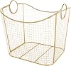 Deco 79 Metal Decorative and Functional Storage Basket Deep Basket Organizer with Round Handles, Basket for Storage 20 x 18 x 19, Gold