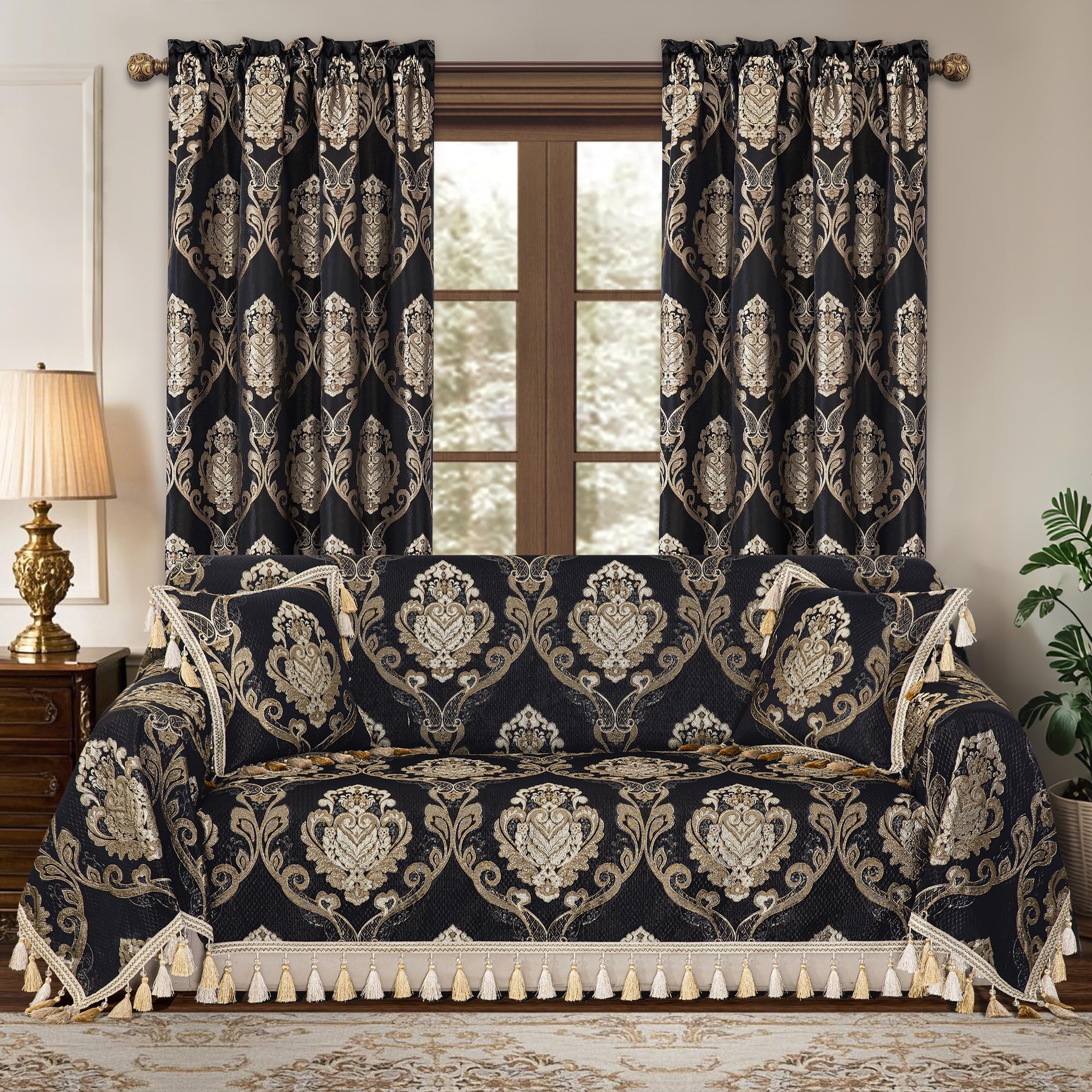 Loom and Mill Luxury Sofa Covers, Classic Damask Thick Jacquard