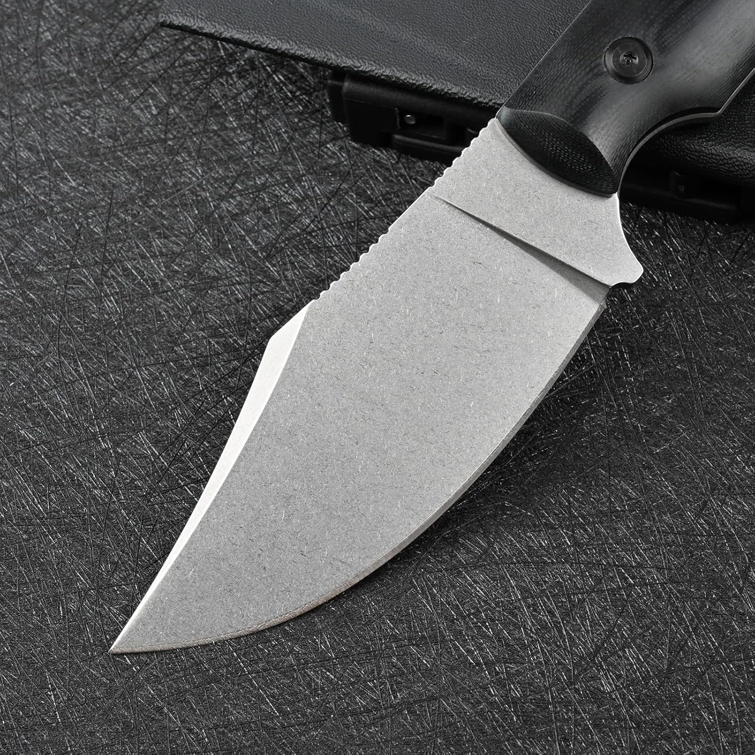 Knives 14C28N Steel Tactical Fixed Blade Knife with kydex sheath G10 Handle for Men EDC Outdoor Camping Survival Hunting (White stone wash+black G10 handle)