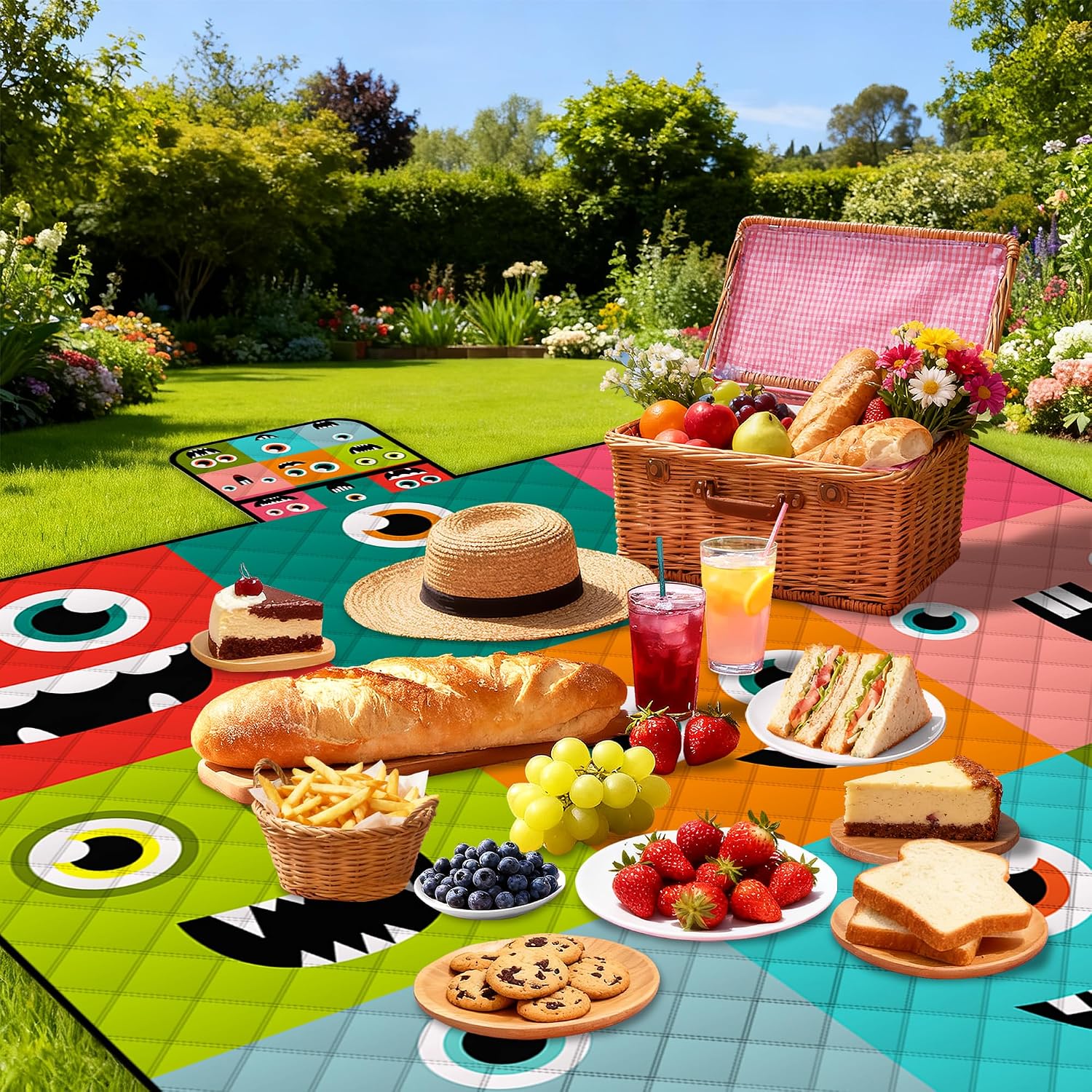 Extra Large Picnic Blanket Waterproof,80"x 80"Foldable Machine Washable Beach Blankets,Outdoor Blanket for 6-8 Adults,Picnic Mat Suitable for Indoor Crawling,Park Beach,Camping,Hiking,Travel (Face） image 2