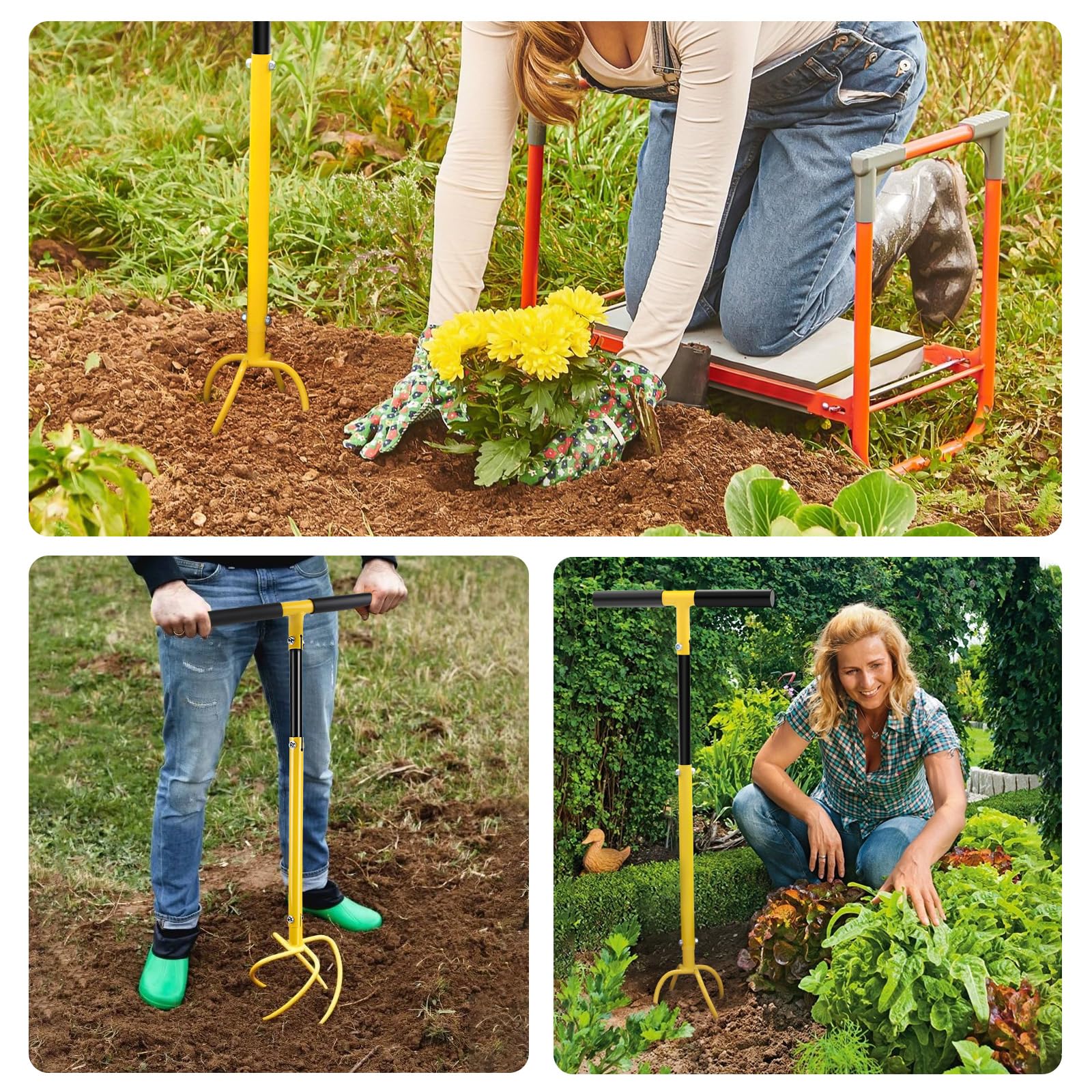 SWAWIS Manuel Twist Tiller Griffe de Jardin, Cultivateur de Griff Amovible avec Manche, Réglable en Hauteur