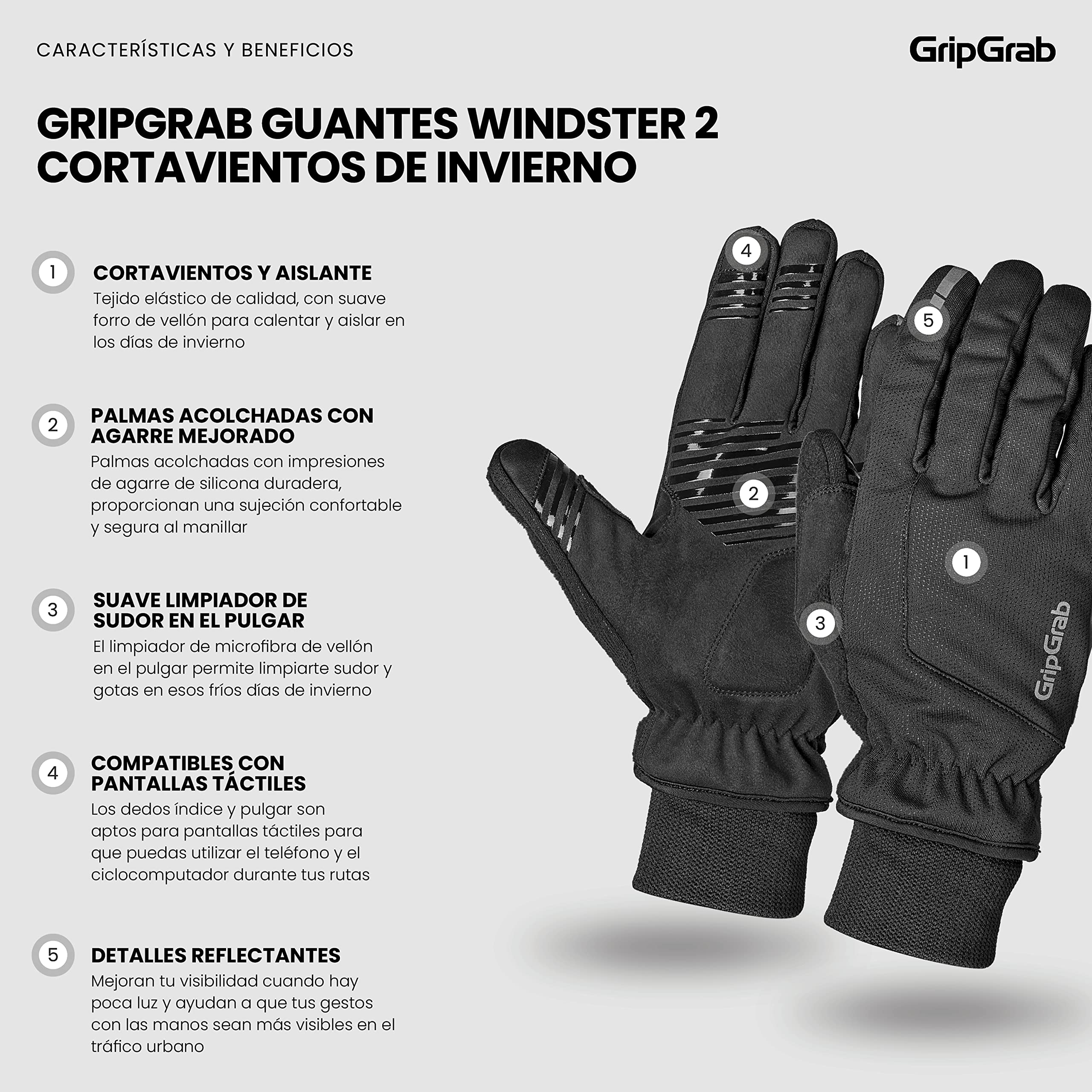 GripGrab Guantes de Ciclismo Windster 2 de Invierno Térmicos Cortavientos Bicicleta Acolchados Antideslizantes, Unisex Adulto