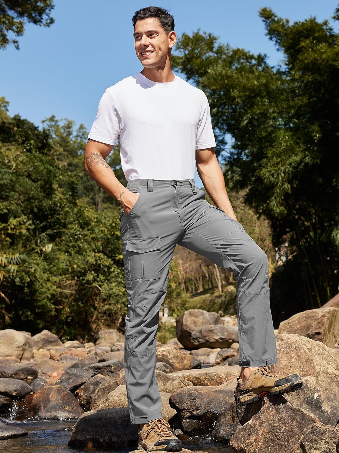 Men's Lightweight Hiking Cargo Pants Water-Resistant Quick-Dry Climbing Camping Fishing Work Outdoor Pants