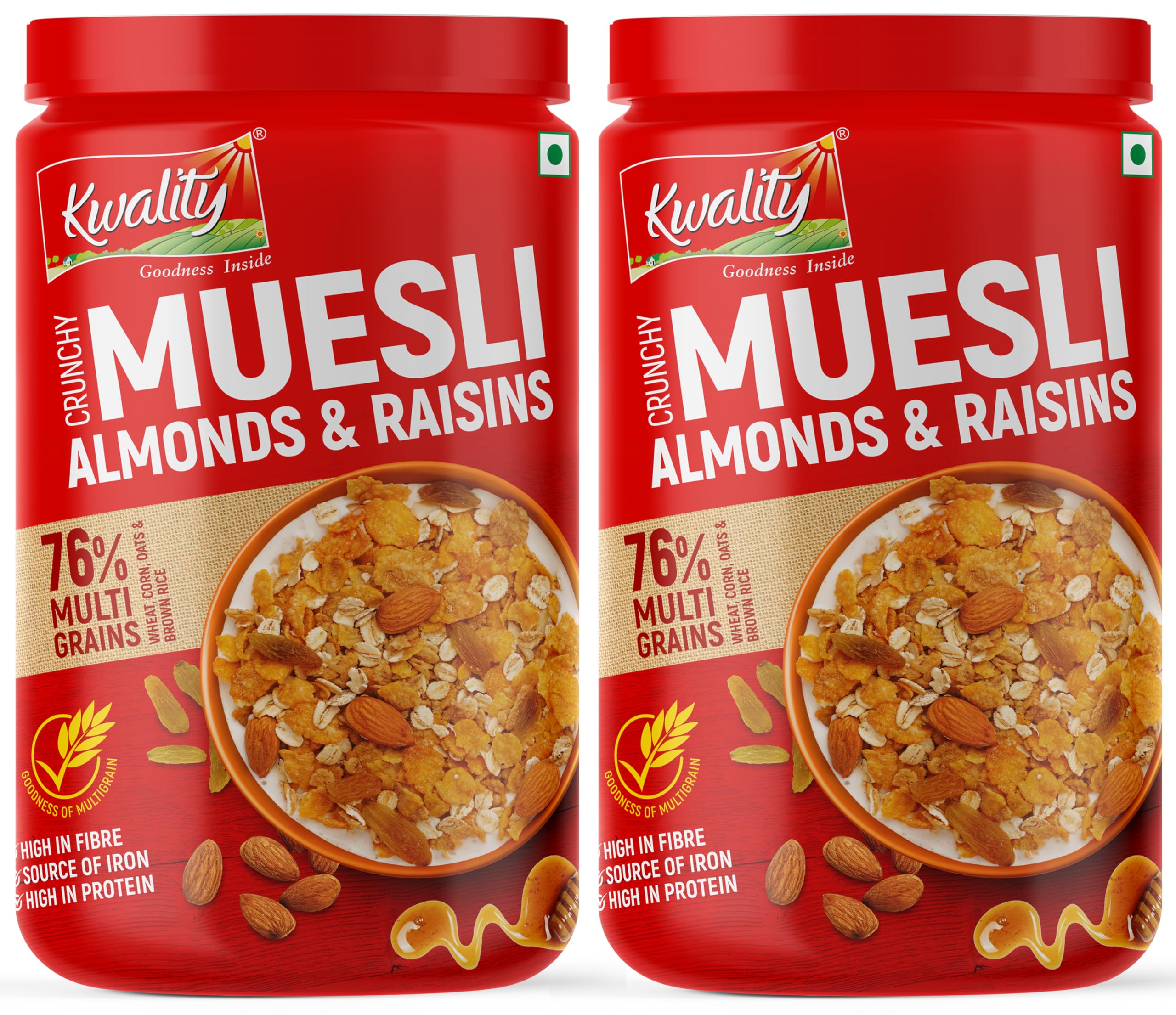 Kwality Muesli Crunchy Almond, Raisins and Honey, Goodness of Multigrain, High in Fibre Source of Vitamin,Iron and Protein 1Kg ×2 [Pack 2] (B0CKSZL6SC) Amazon Price History, Amazon Price Tracker